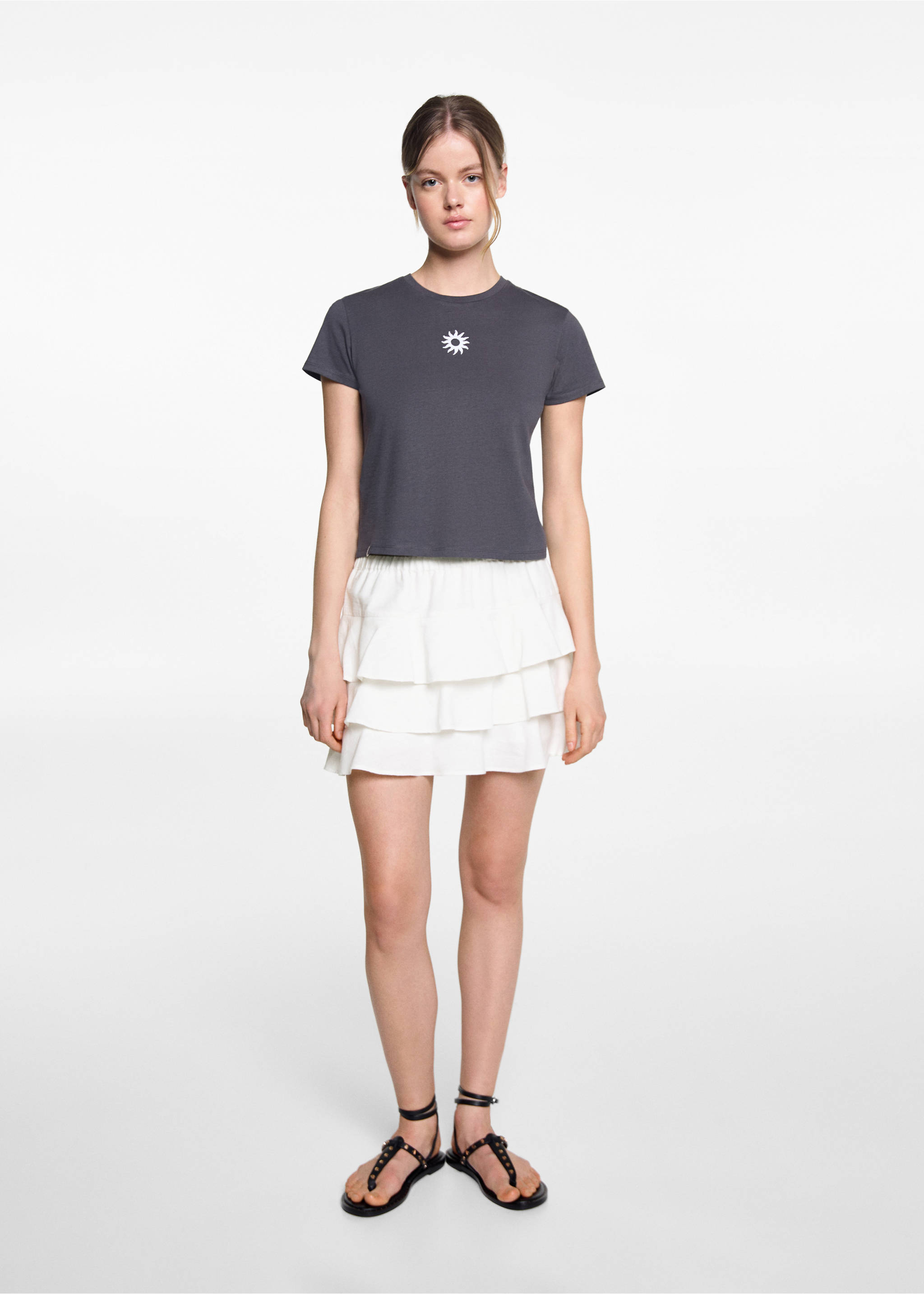 Ruffled linen-blend skirt - General plane, Off White. Ref: 67067714-00.