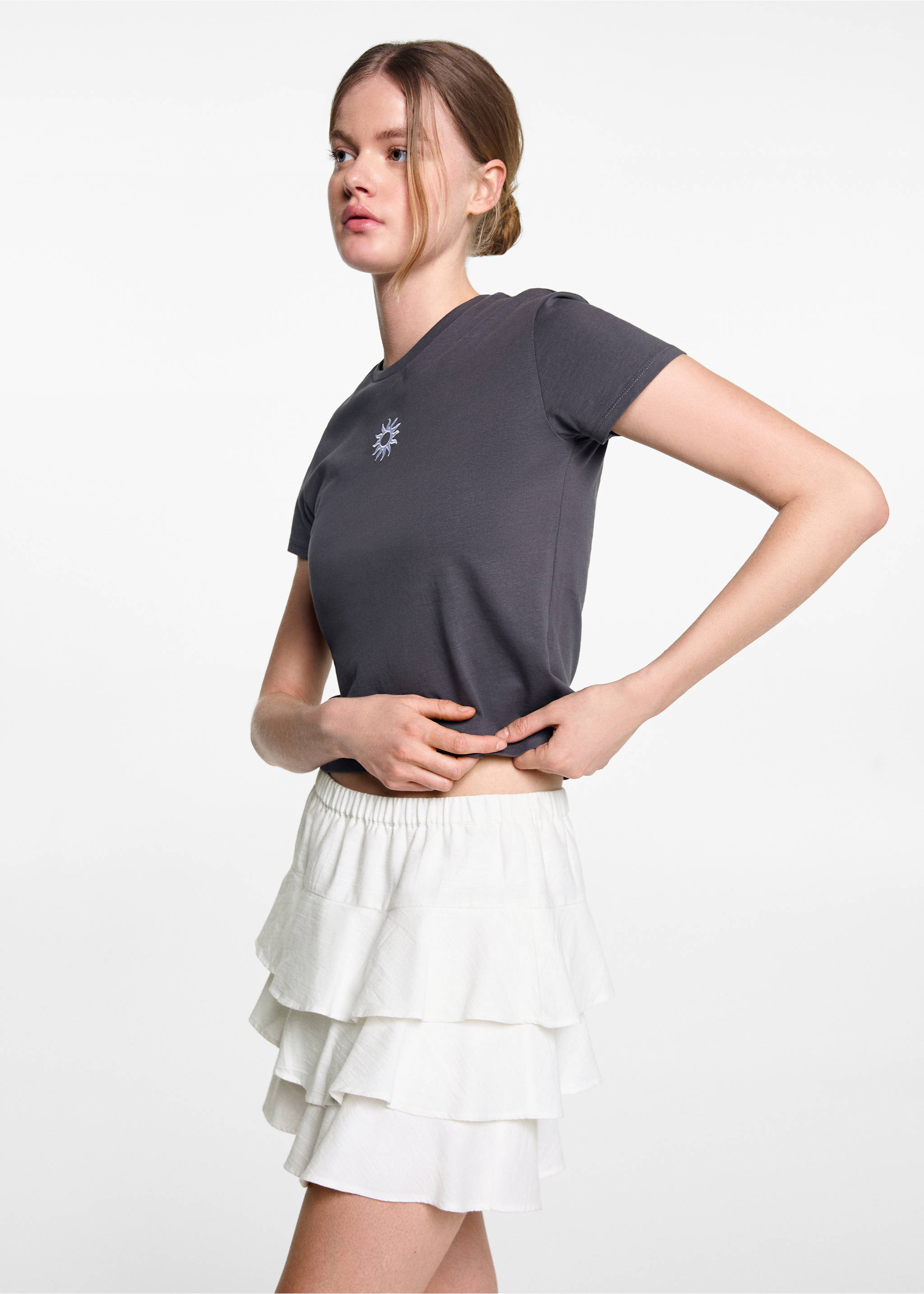 Ruffled linen-blend skirt - Medium plane, Off White. Ref: 67067714-00.