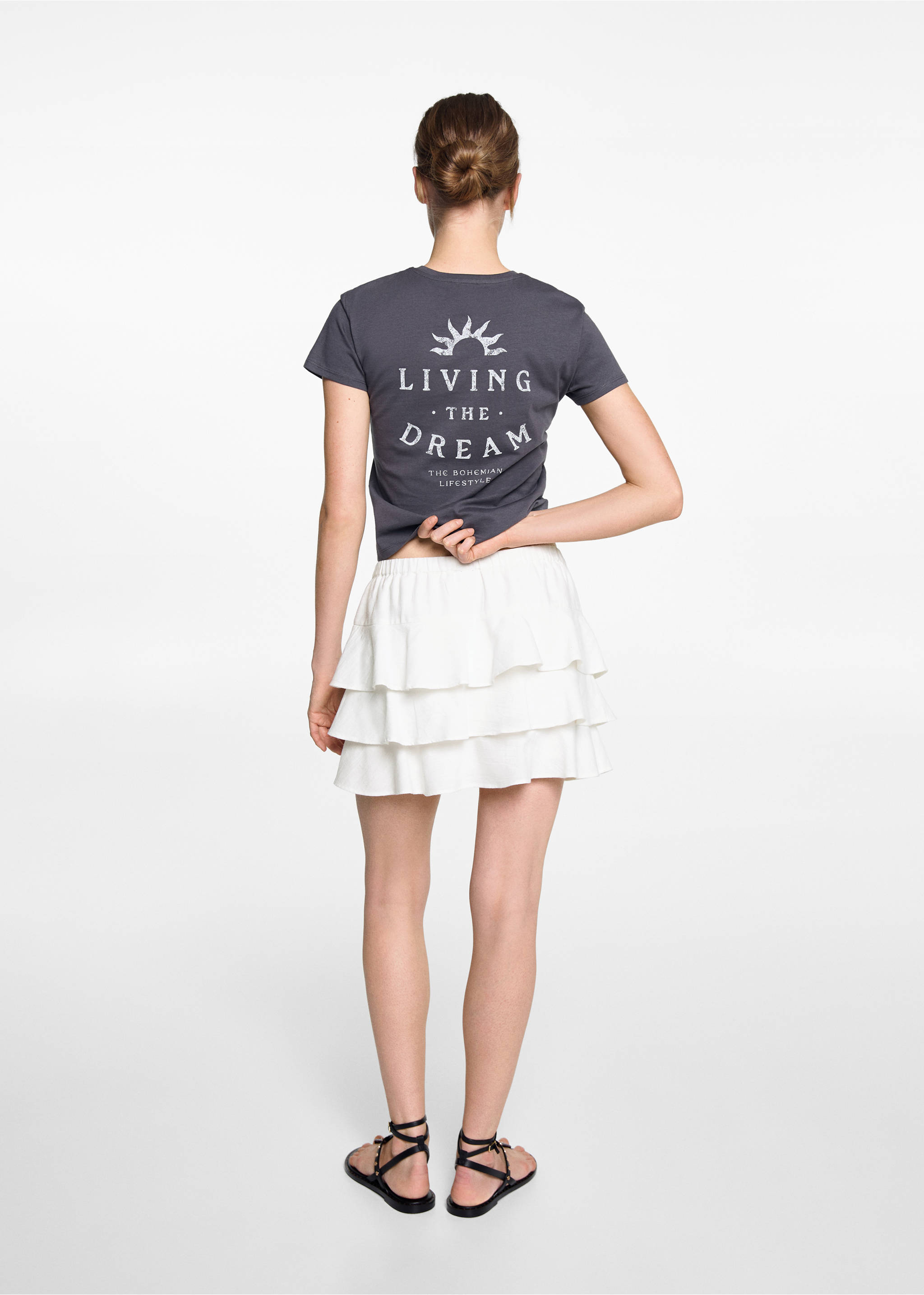 Ruffled linen-blend skirt - Reverse of the article, Off White. Ref: 67067714-00.