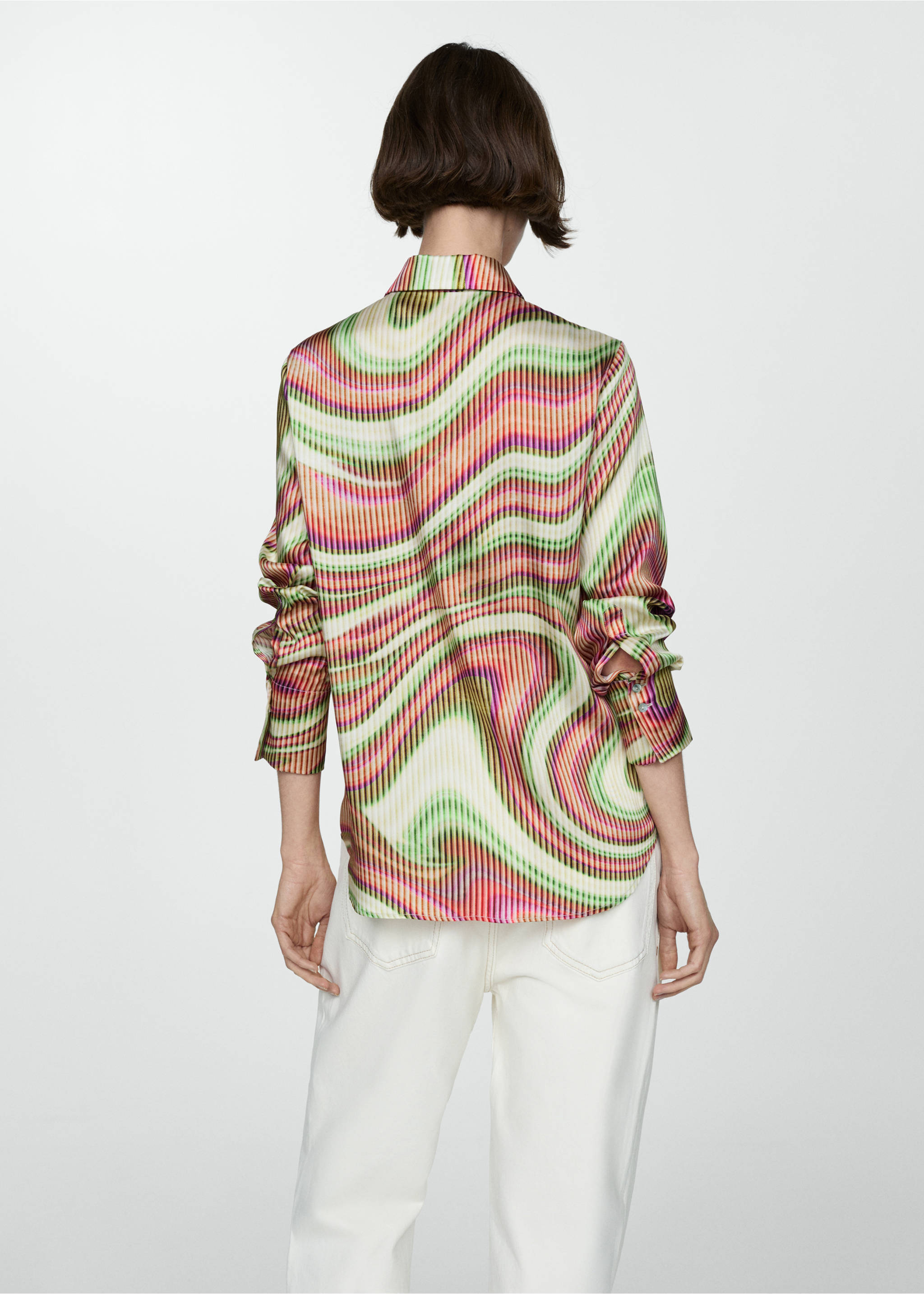 Satin print shirt - Reverse of the article, Ecru. Ref: 67067927-00.