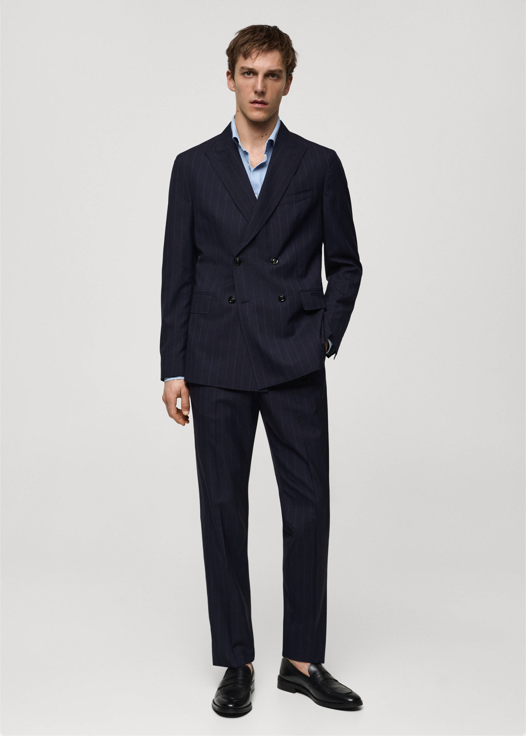 Slim-Fit-Hemd aus 100 % Indigo-Baumwolle - Allgemeine Ansicht