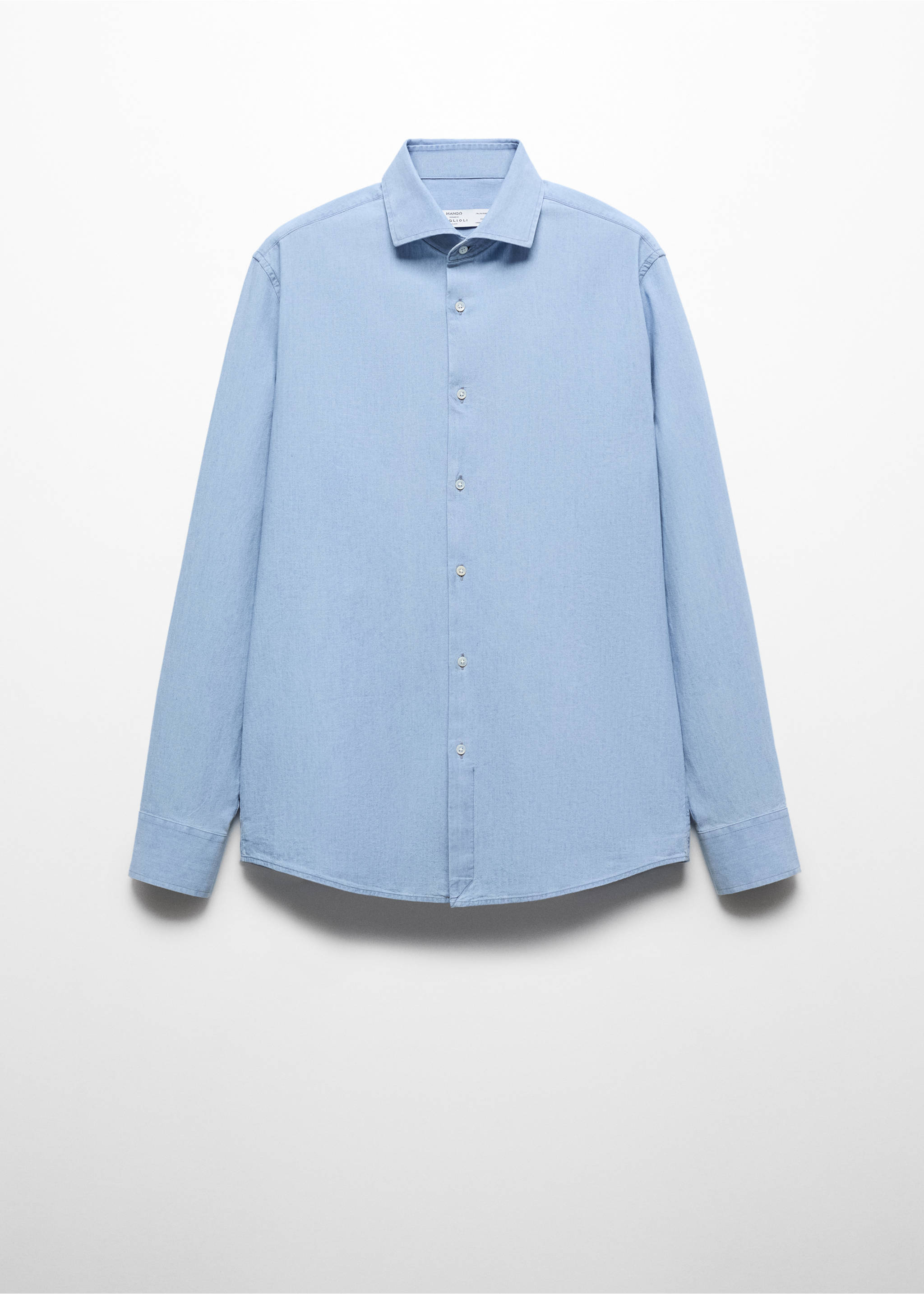 Slim-Fit-Hemd aus 100 % Indigo-Baumwolle - Artikel ohne Model, Himmelblau. Ref: 67068267-00.