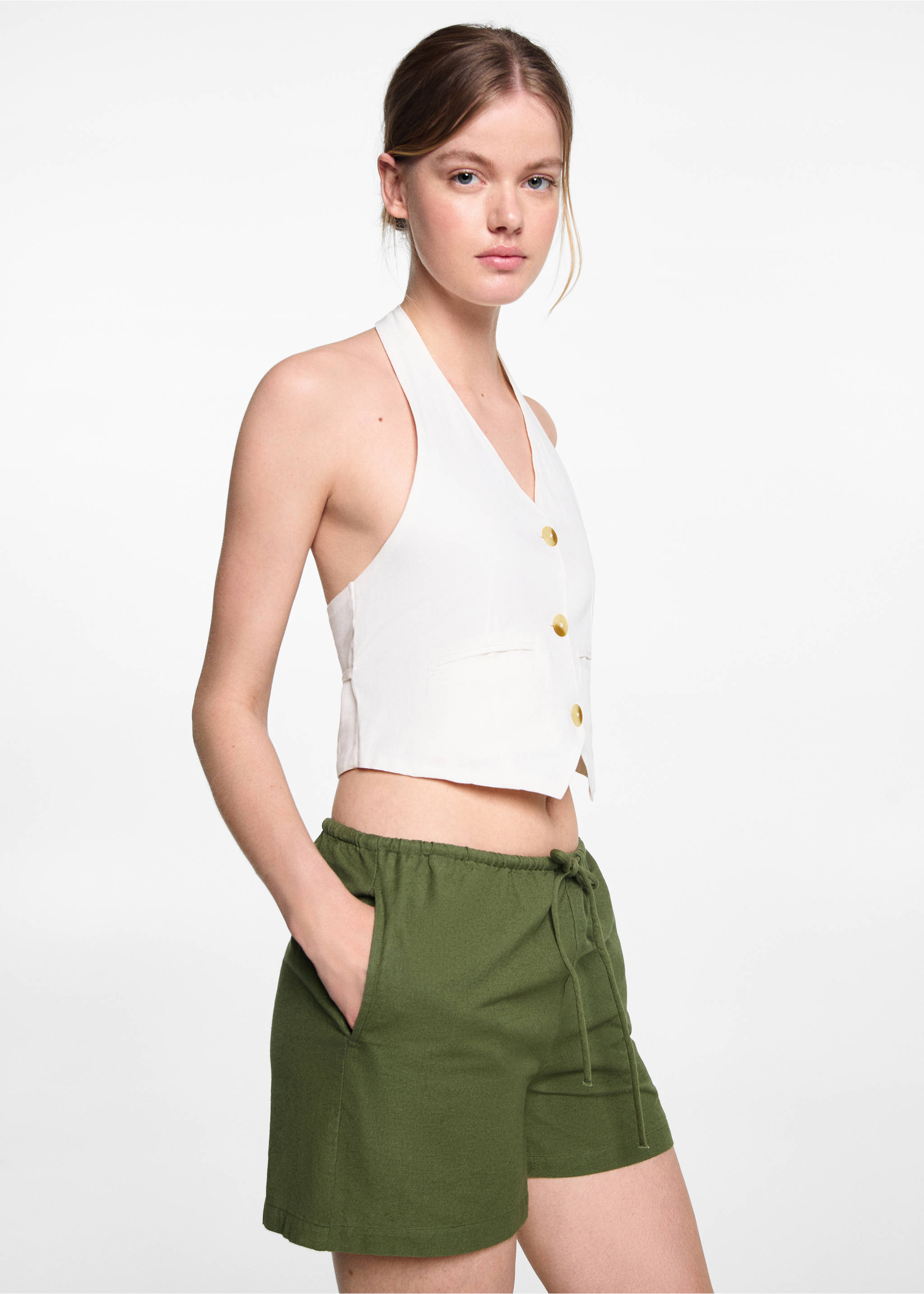 Bow linen short - Medium plane, Khaki. Ref: 67068270-00.