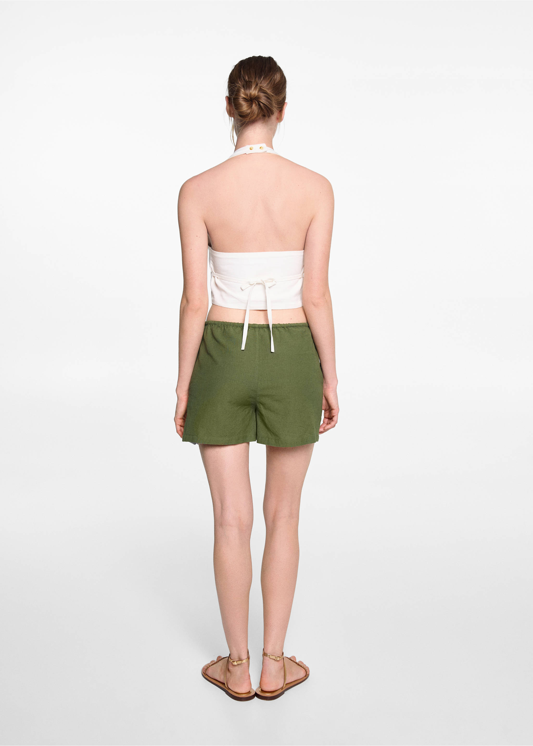 Bow linen short - Reverse of the article, Khaki. Ref: 67068270-00.