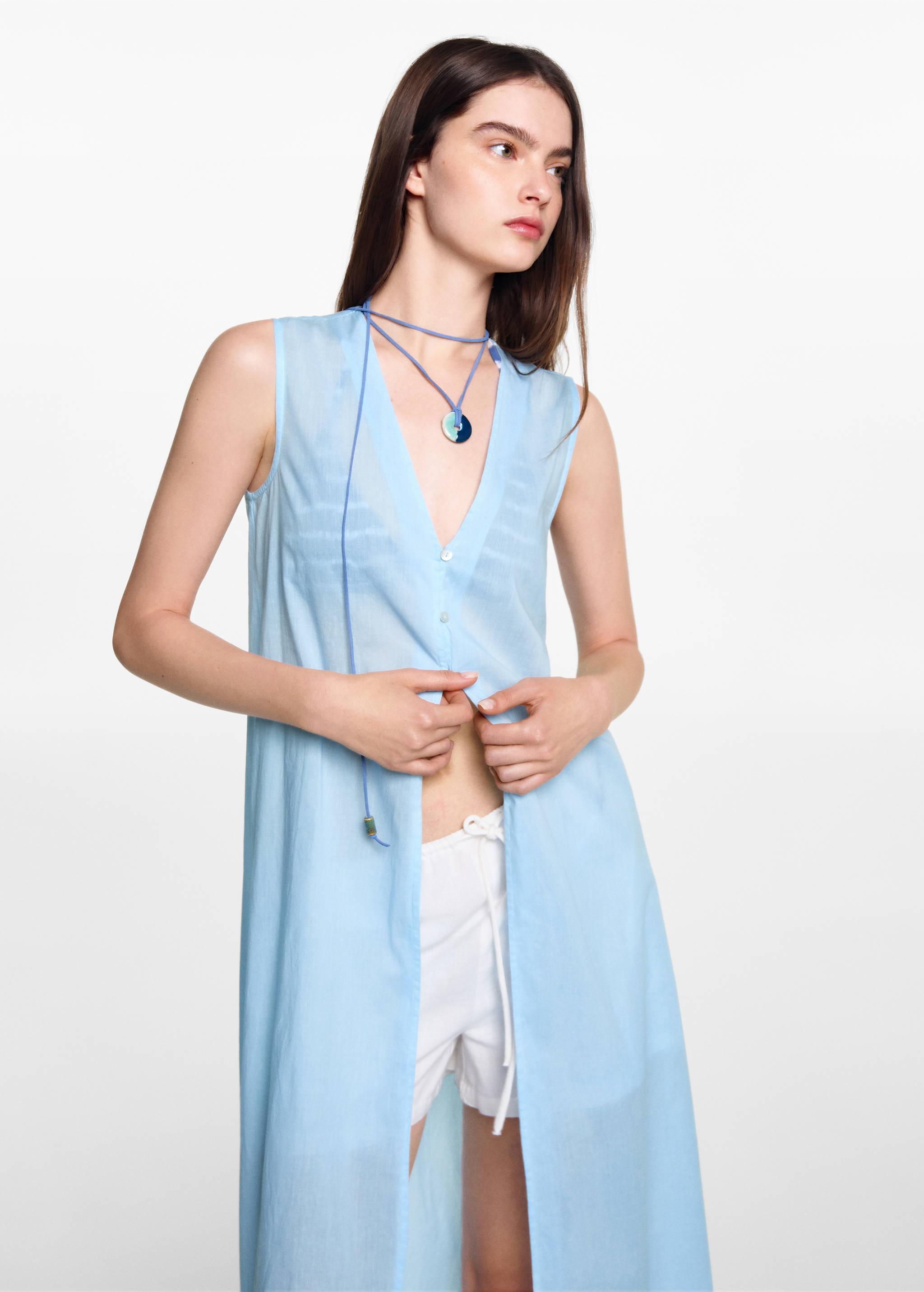 Long cotton gilet - Medium plane