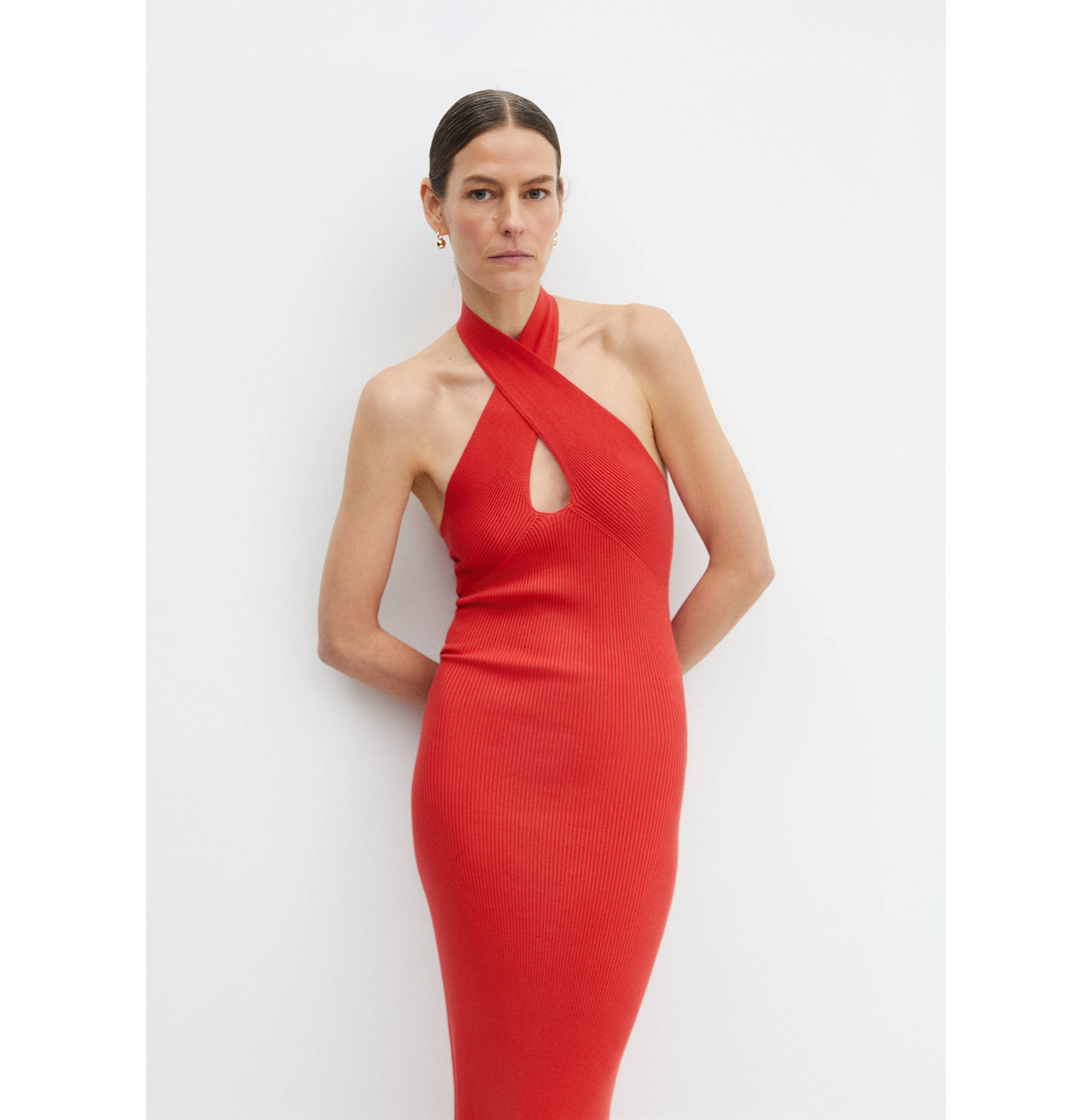 Vestido punto cuello halter - Plano medio