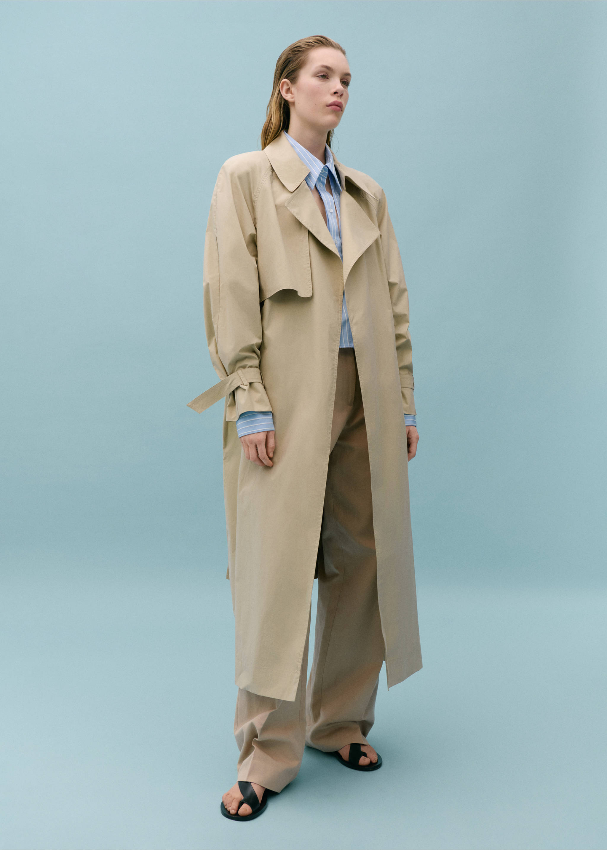 100% cotton long trench coat - General plane, Beige. Ref: 67068657-00.