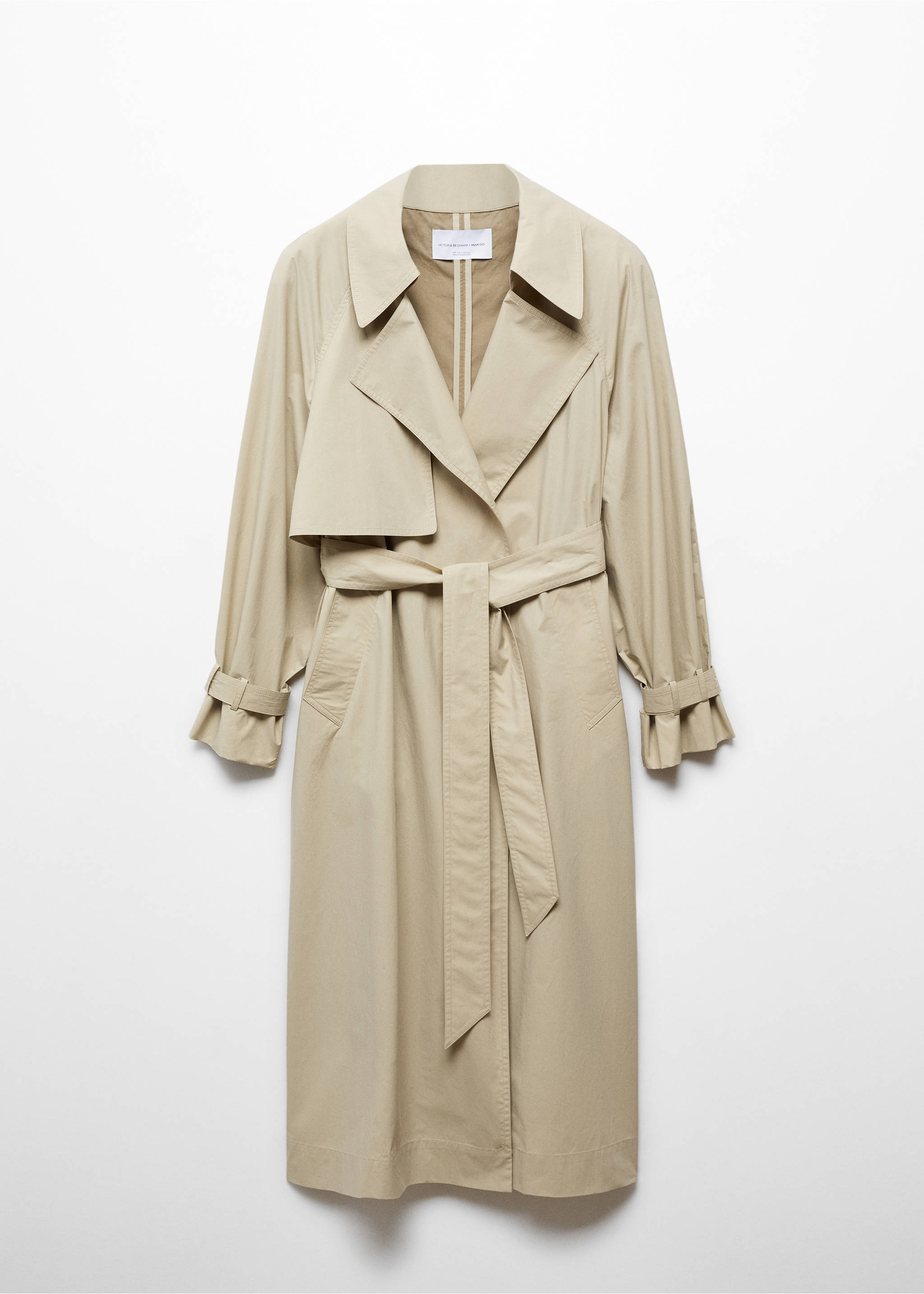 100% cotton long trench coat - Article without model, Beige. Ref: 67068657-00.
