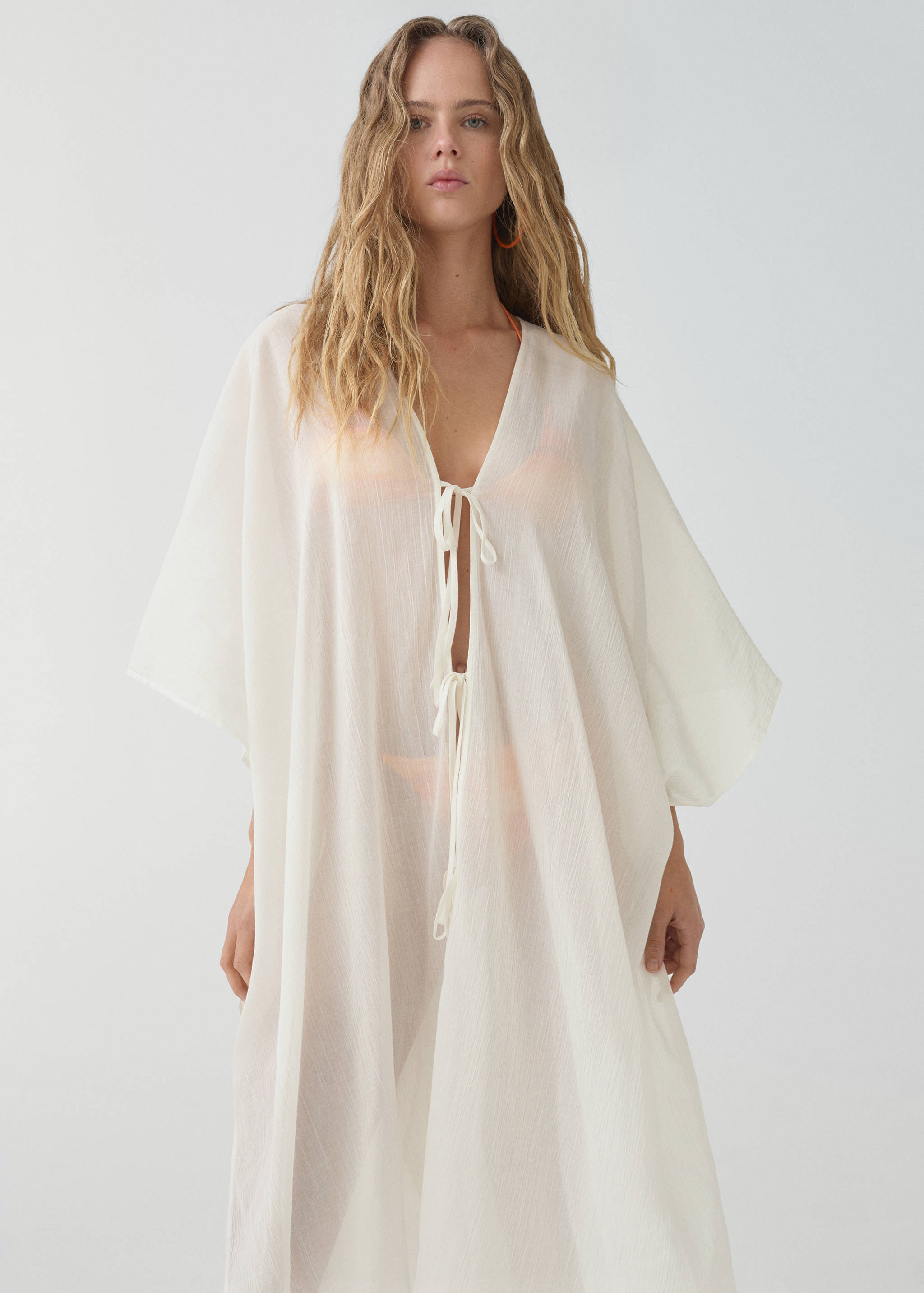 Semi-transparent kaftan with bows - Medium plane