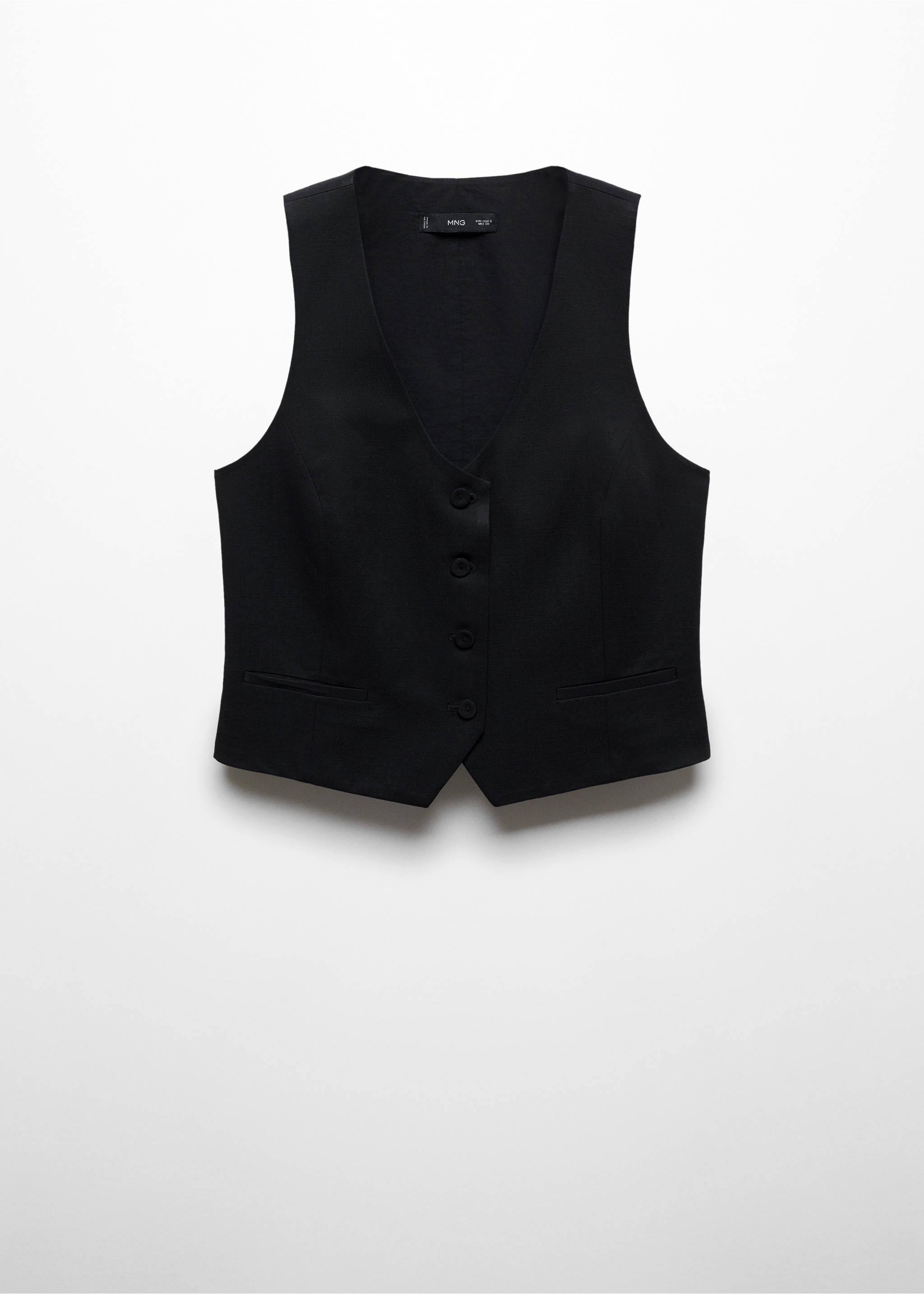 Linen waistcoat with buttons - Article without model, Black. Ref: 67069229-00.