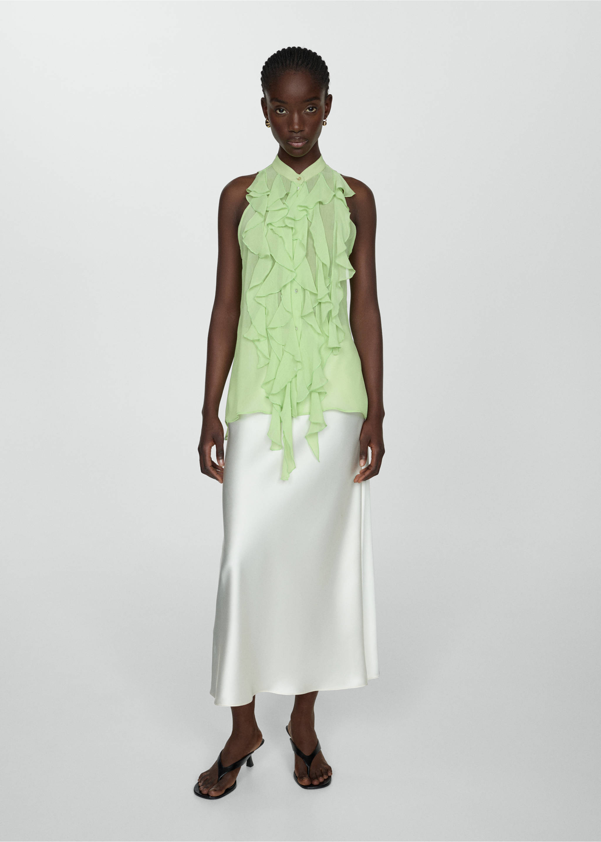 Blouse semi-transparente volants - Détail de l'article 2, Vert. Ref: 67069233-00.