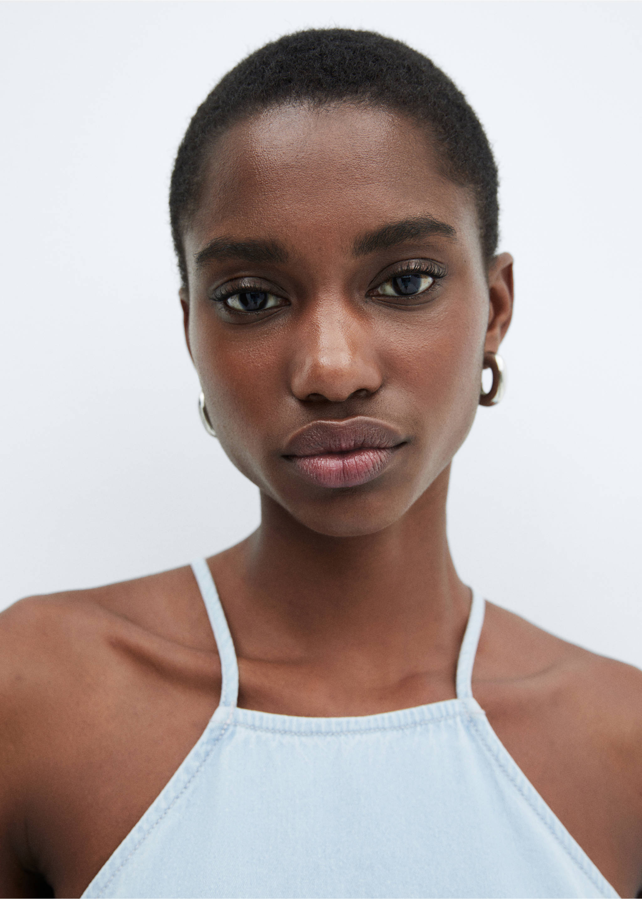 Strappy denim dress - Details of the article 1, Light Blue. Ref: 67070422-00.