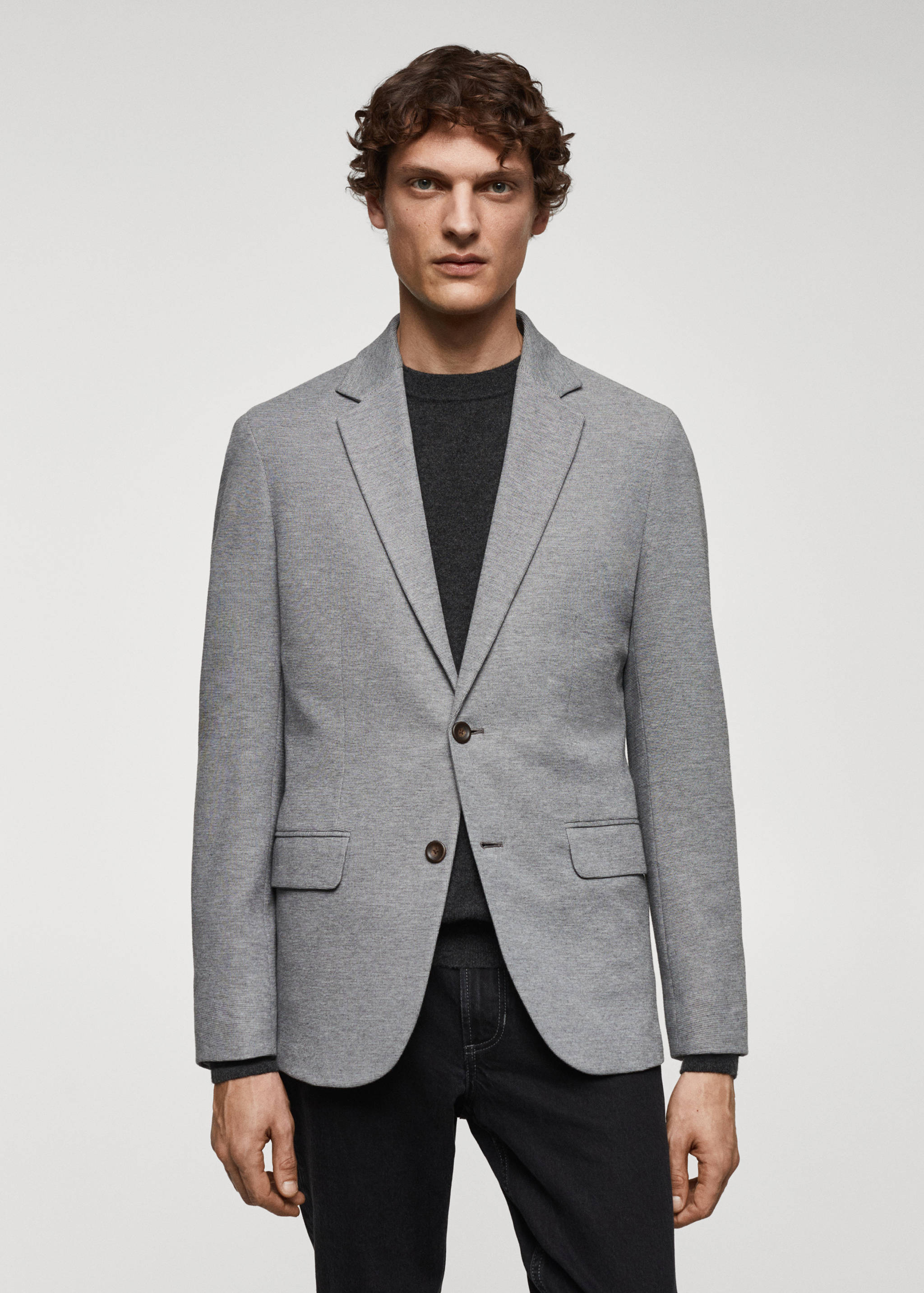 Structured slim fit cotton blazer - Medium plane