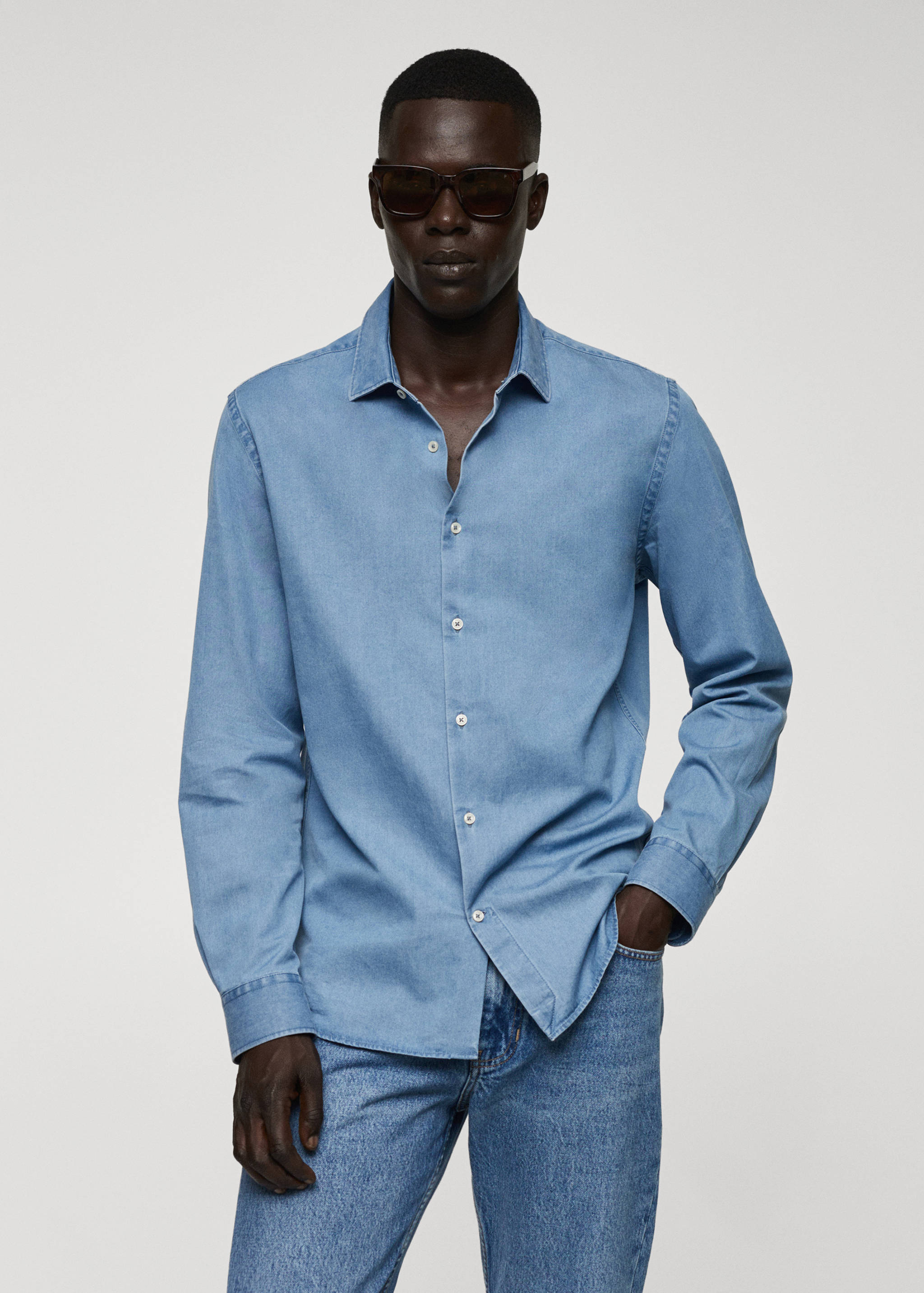 Regular-fit cotton chambray shirt - Medium plane