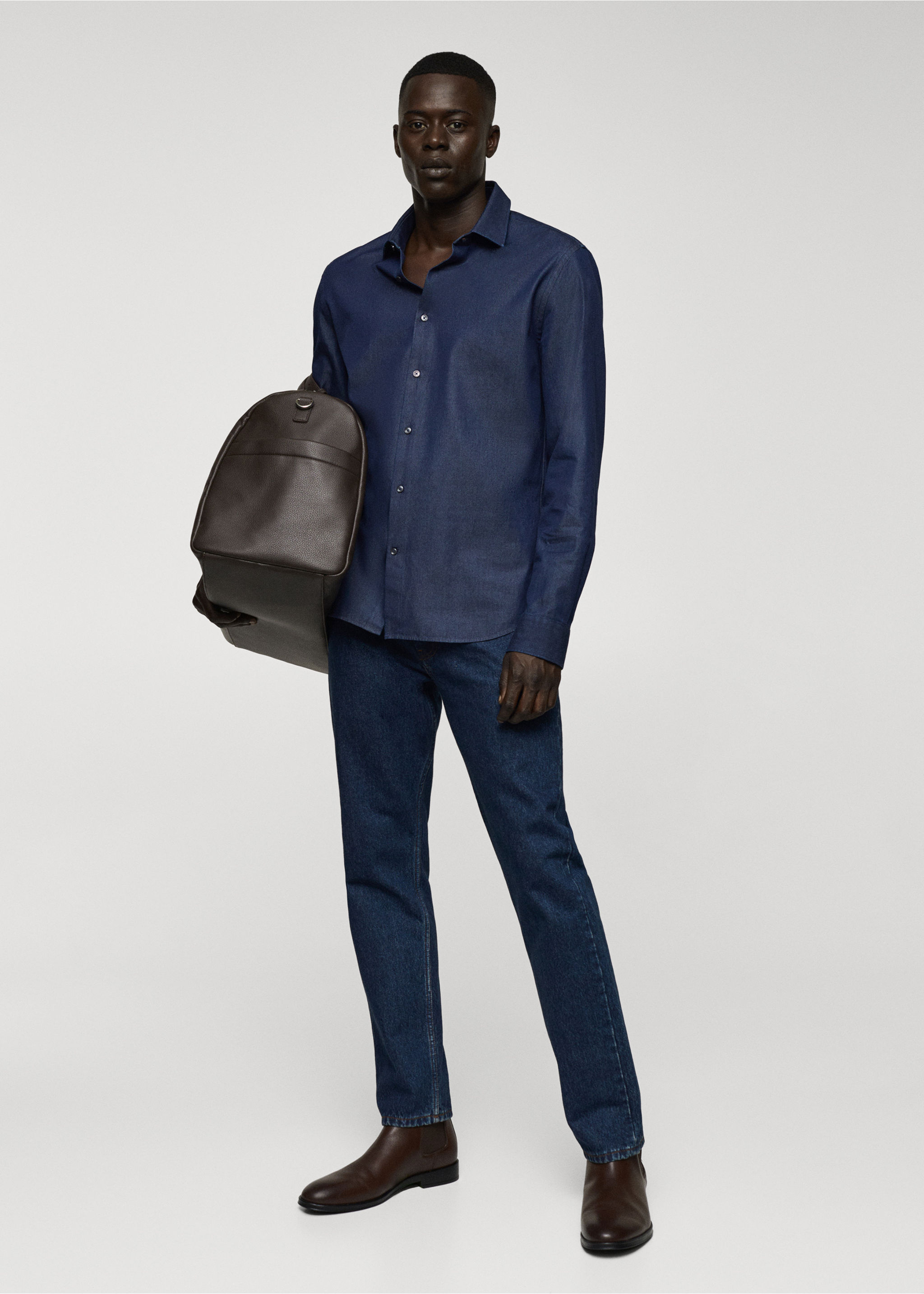 Regular-fit cotton chambray shirt - General plane