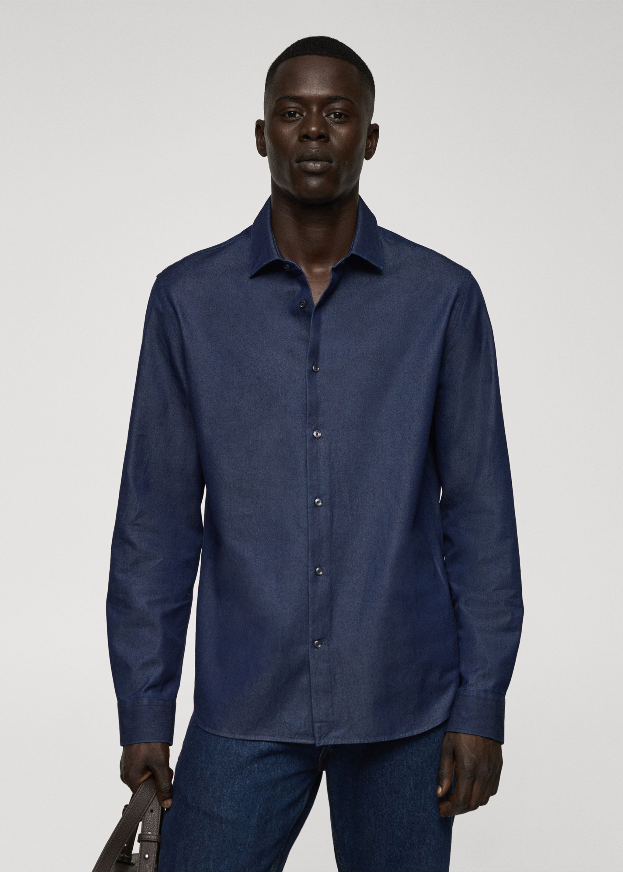 Regular-fit cotton chambray shirt - Medium plane