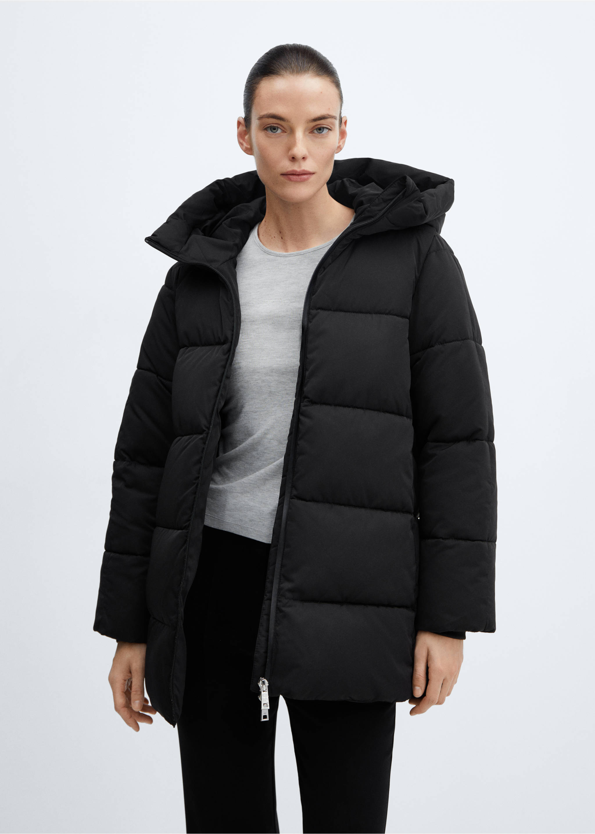 Hood puffer coat - Medium plane, Black. Ref: 67070640-00.