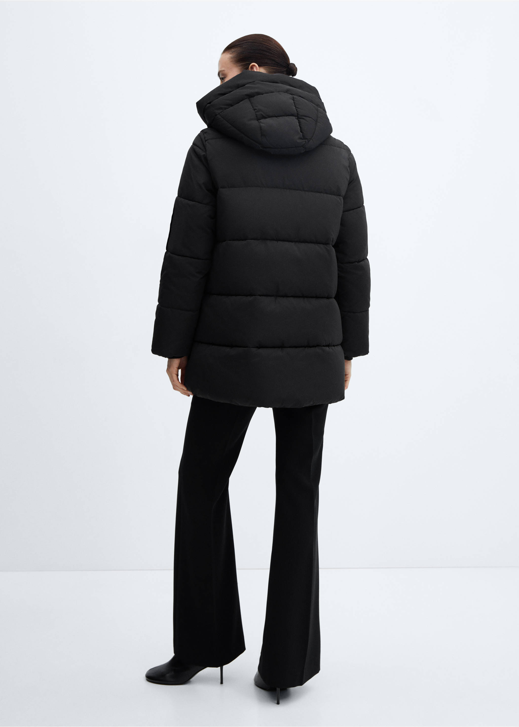 Hood puffer coat - Reverse of the article, Black. Ref: 67070640-00.
