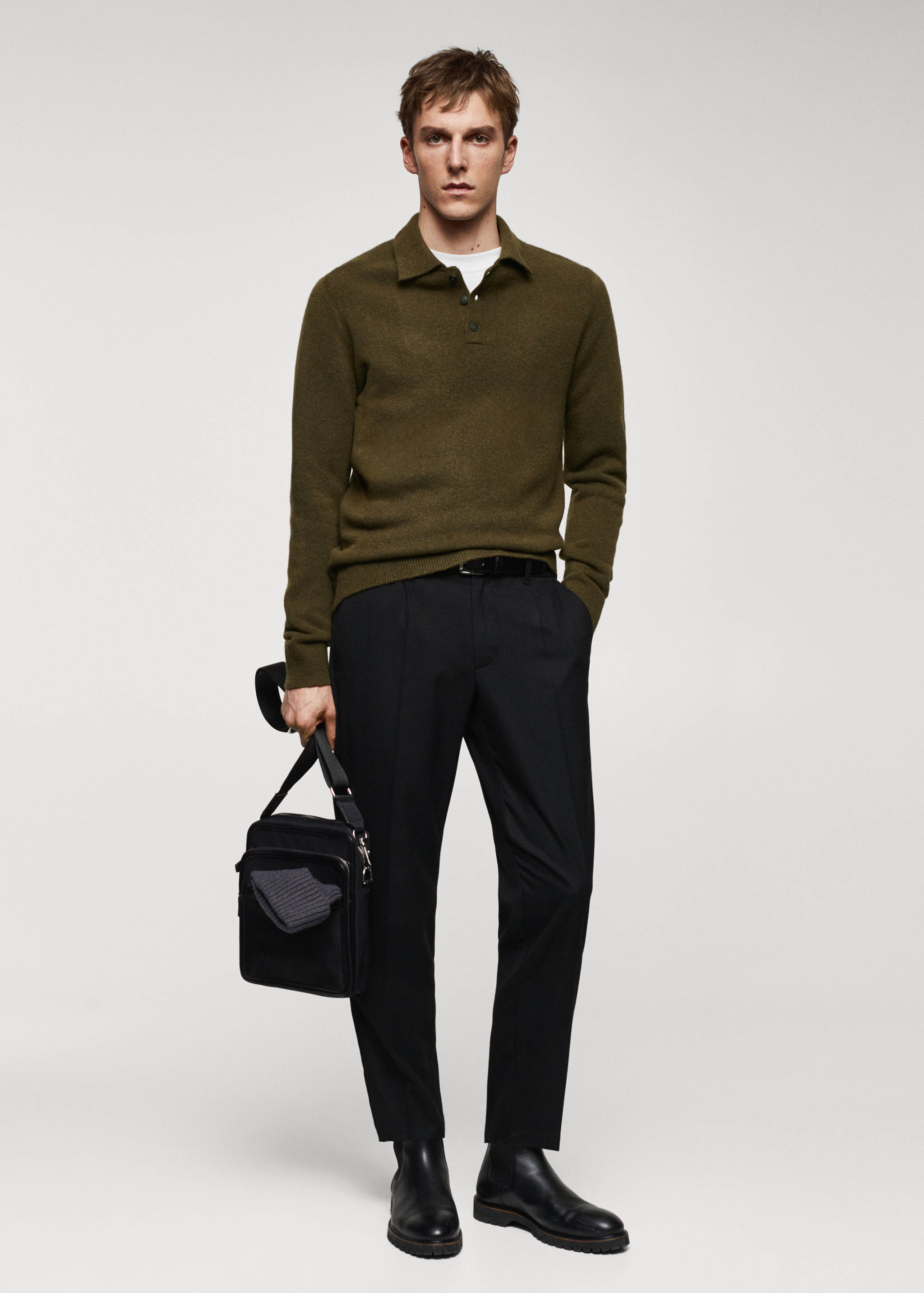 Strick-Poloshirt mit Mini-Bouclé - Allgemeine Ansicht