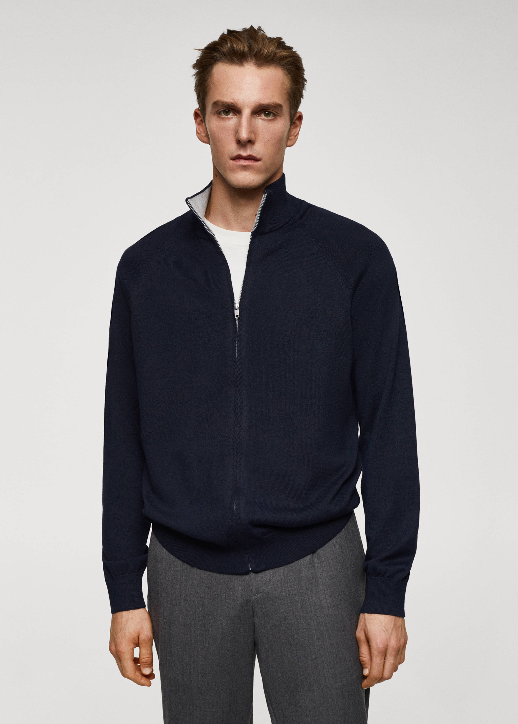 Baumwollstrickjacke mit Zipper - Mittlere Ansicht