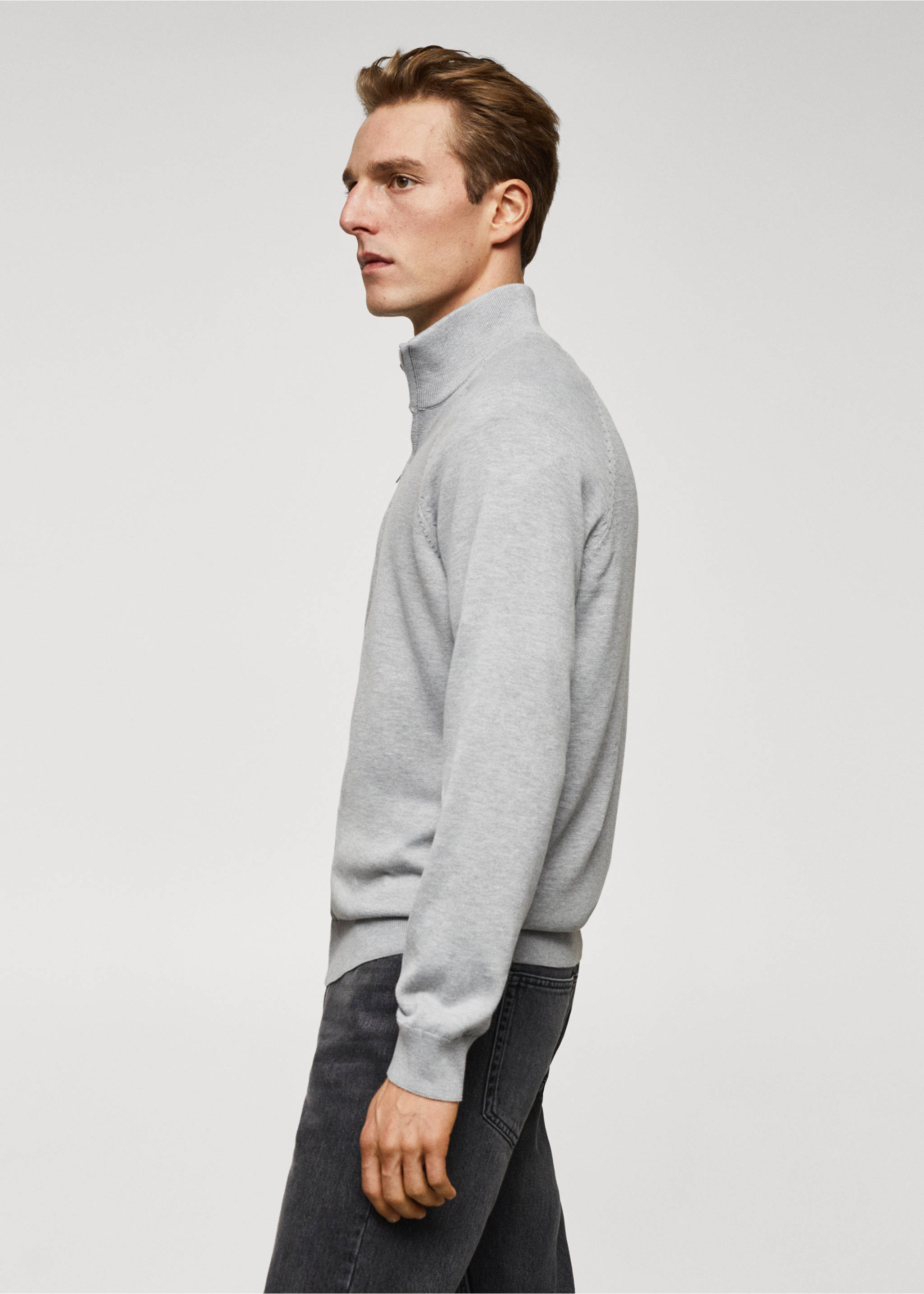 Bavlněný kardigan se zipem - Detail zboží 2, Šedá. Ref: 67070645-00.