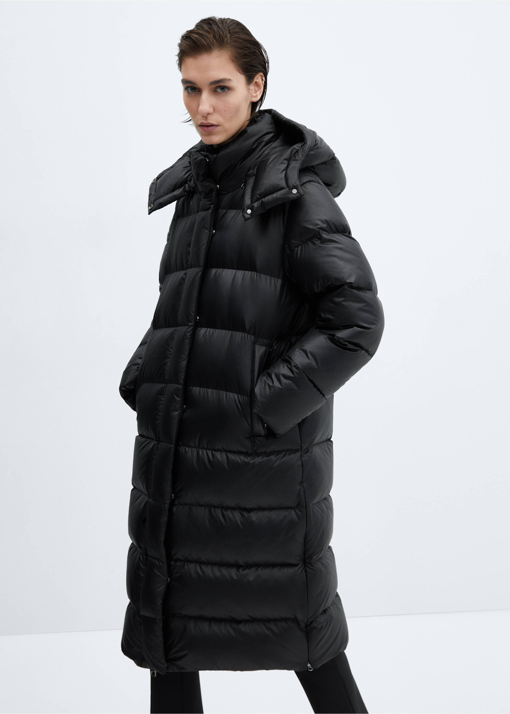 Long puffer down anorak - Medium plane, Black. Ref: 67070647-00.