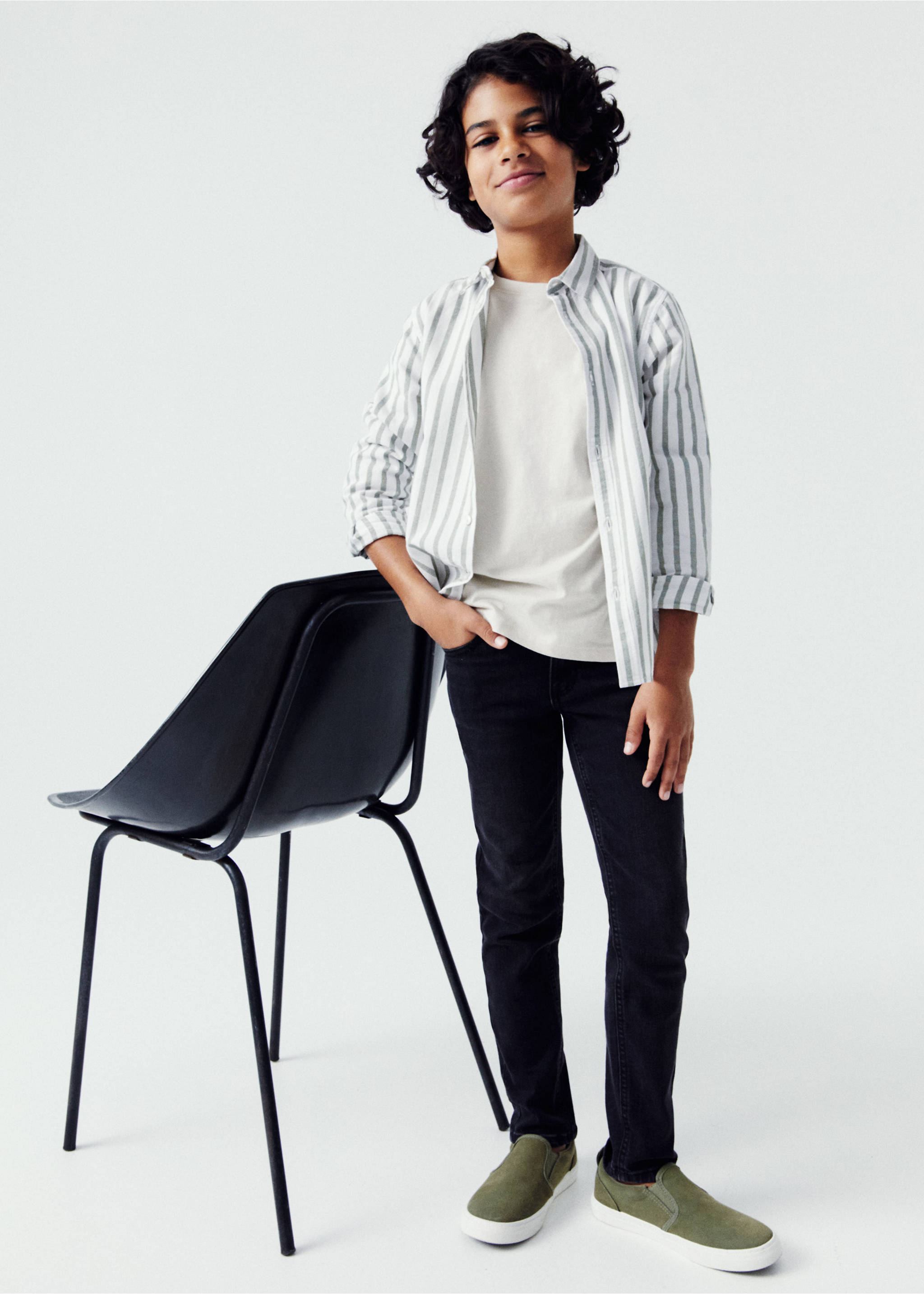 Cotton skinny Jeans - Details of the article 5, Black denim. Ref: 67070660-00.