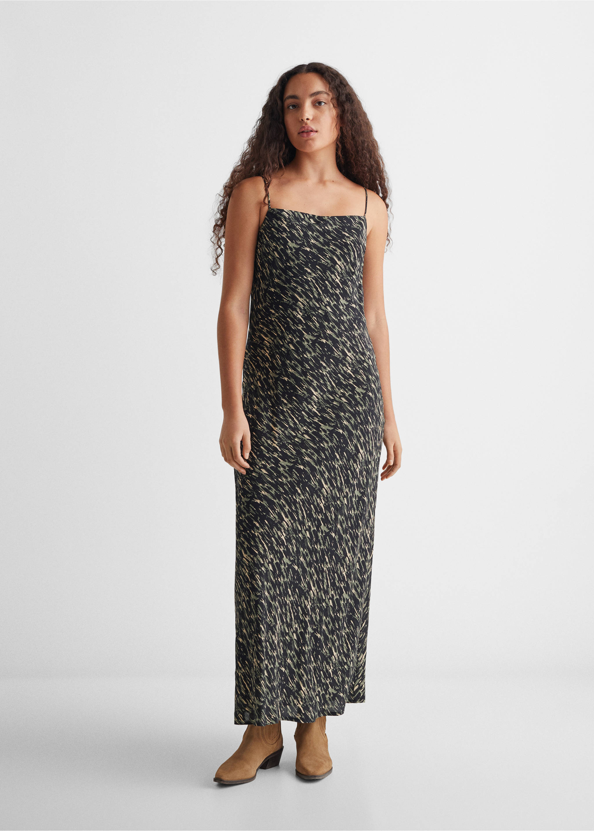 Midi printed dress - General plane, Black. Ref: 67072915-00.