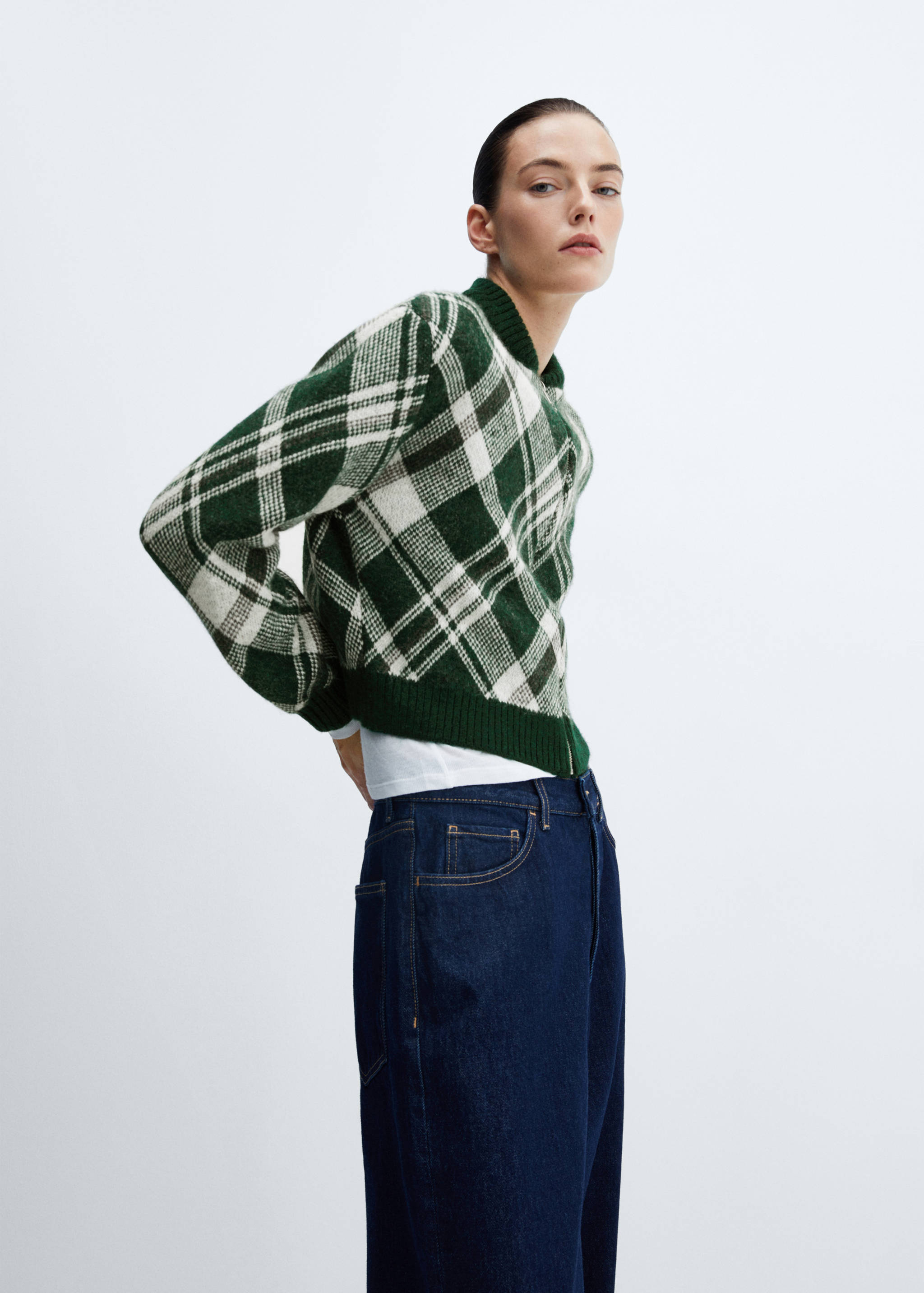 Checkered zipper cardigan - Medium plane