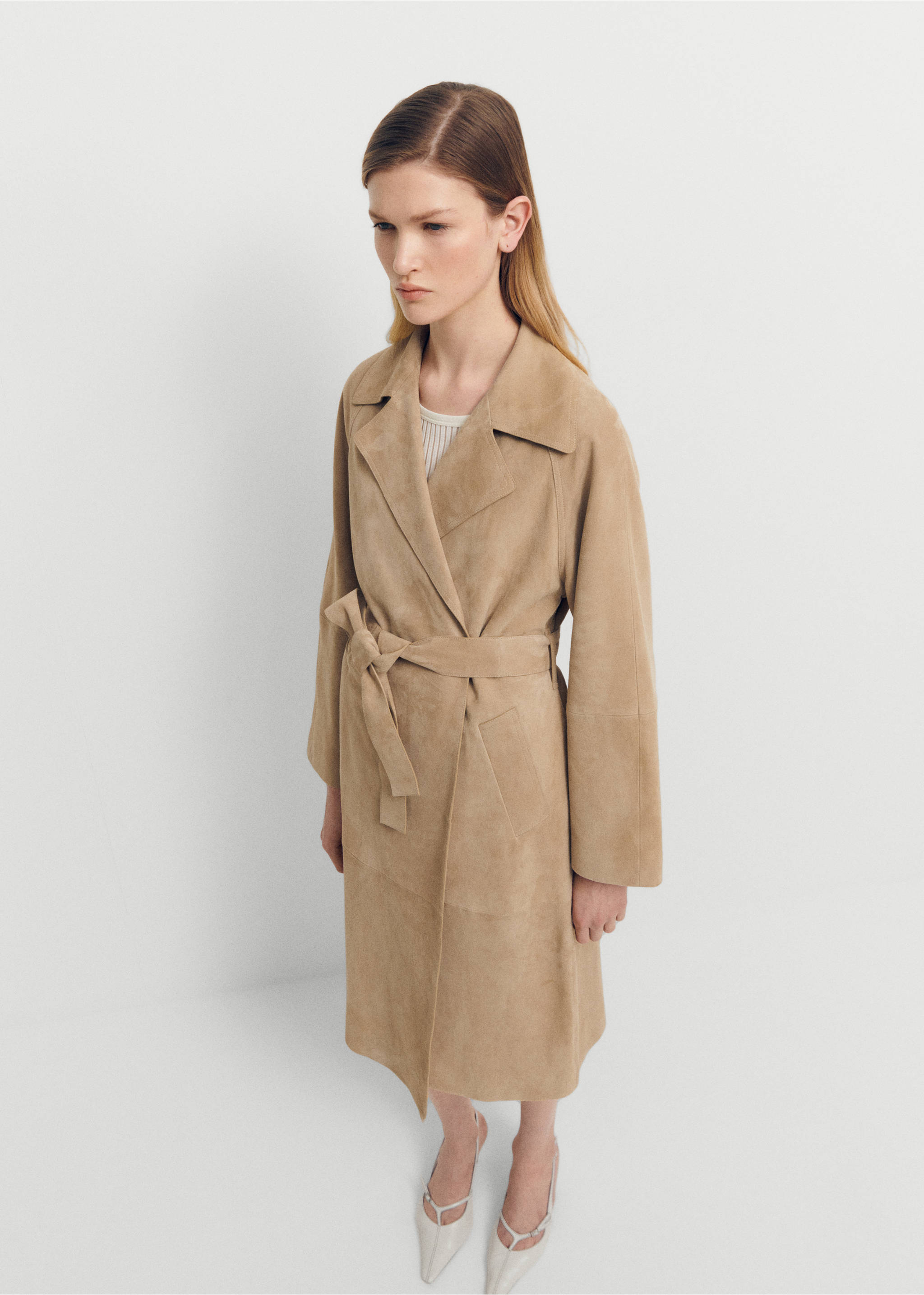 100% suede trench coat - General plane, Ice Grey. Ref: 67074035-00.