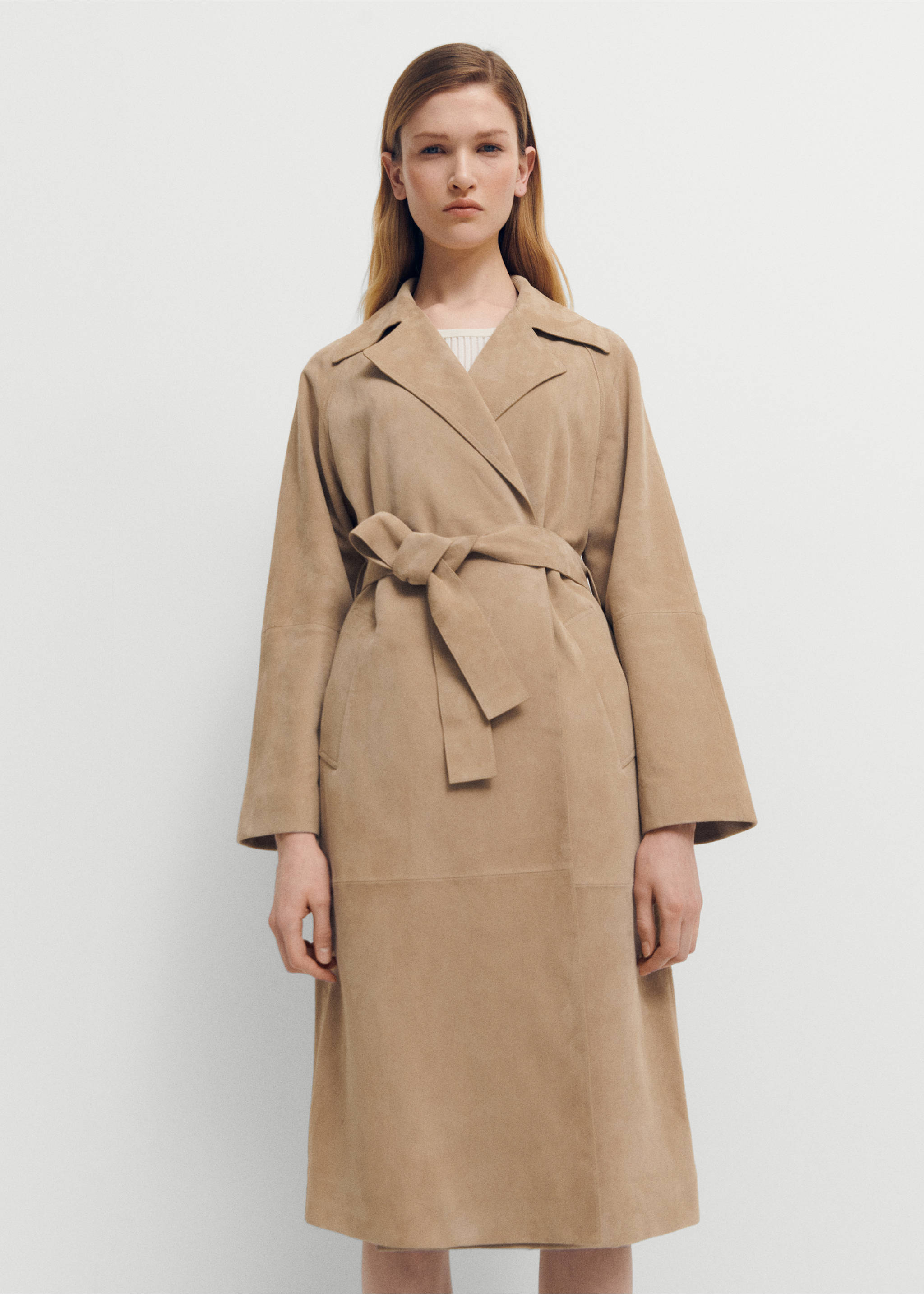 100% suede trench coat - Medium plane, Ice Grey. Ref: 67074035-00.