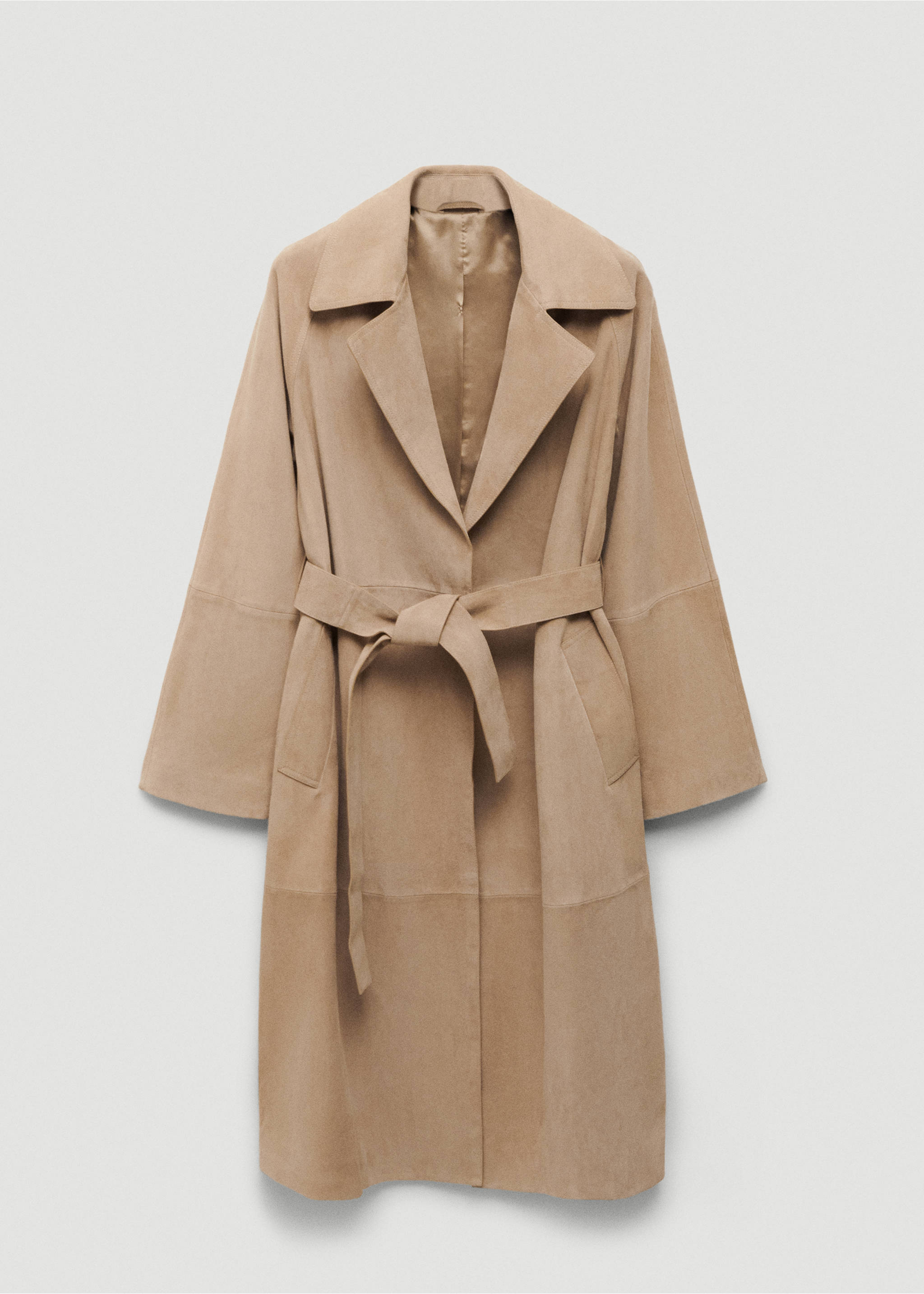 100% suede trench coat - Article without model, Ice Grey. Ref: 67074035-00.