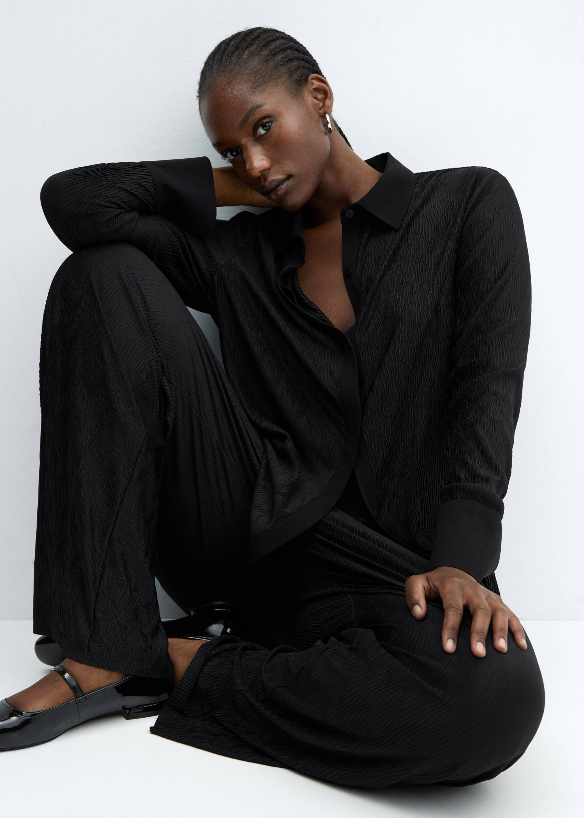 Kalhoty se strukturou a širokými nohavicemi - Detail zboží 4