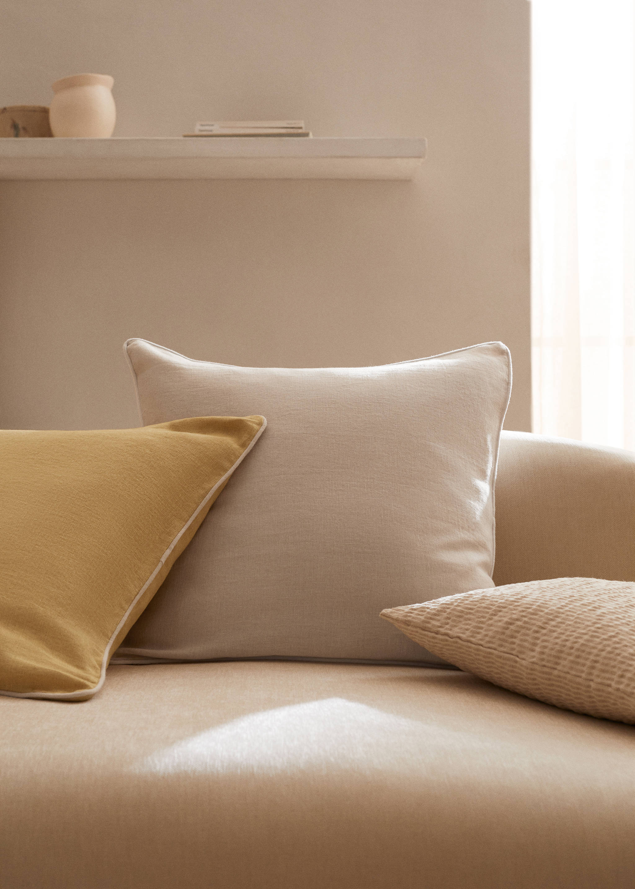 Housse de coussin 100 % lin liseré 60 x 60 cm - Plan général