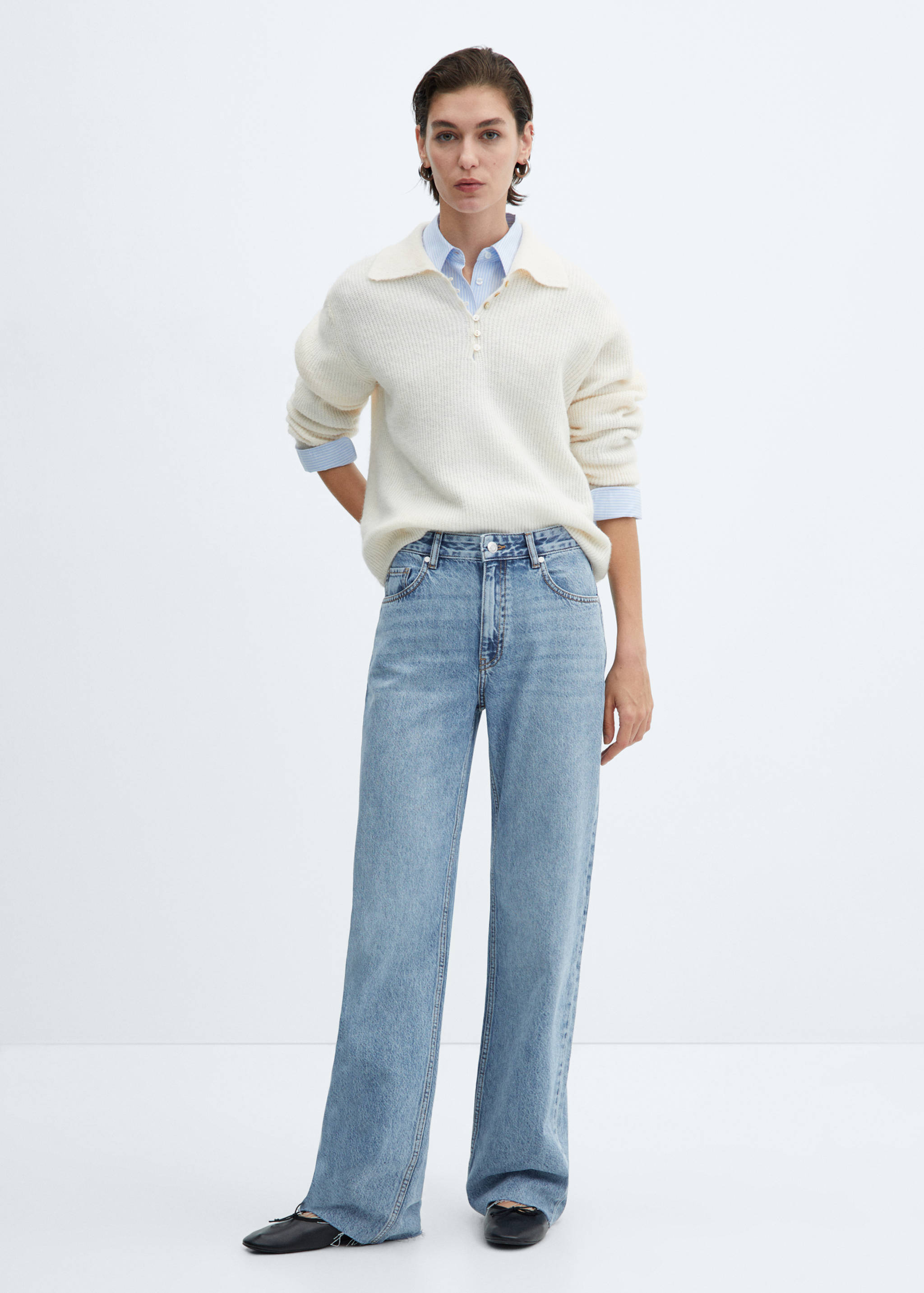 Wide leg mid-rise jeans - General plane