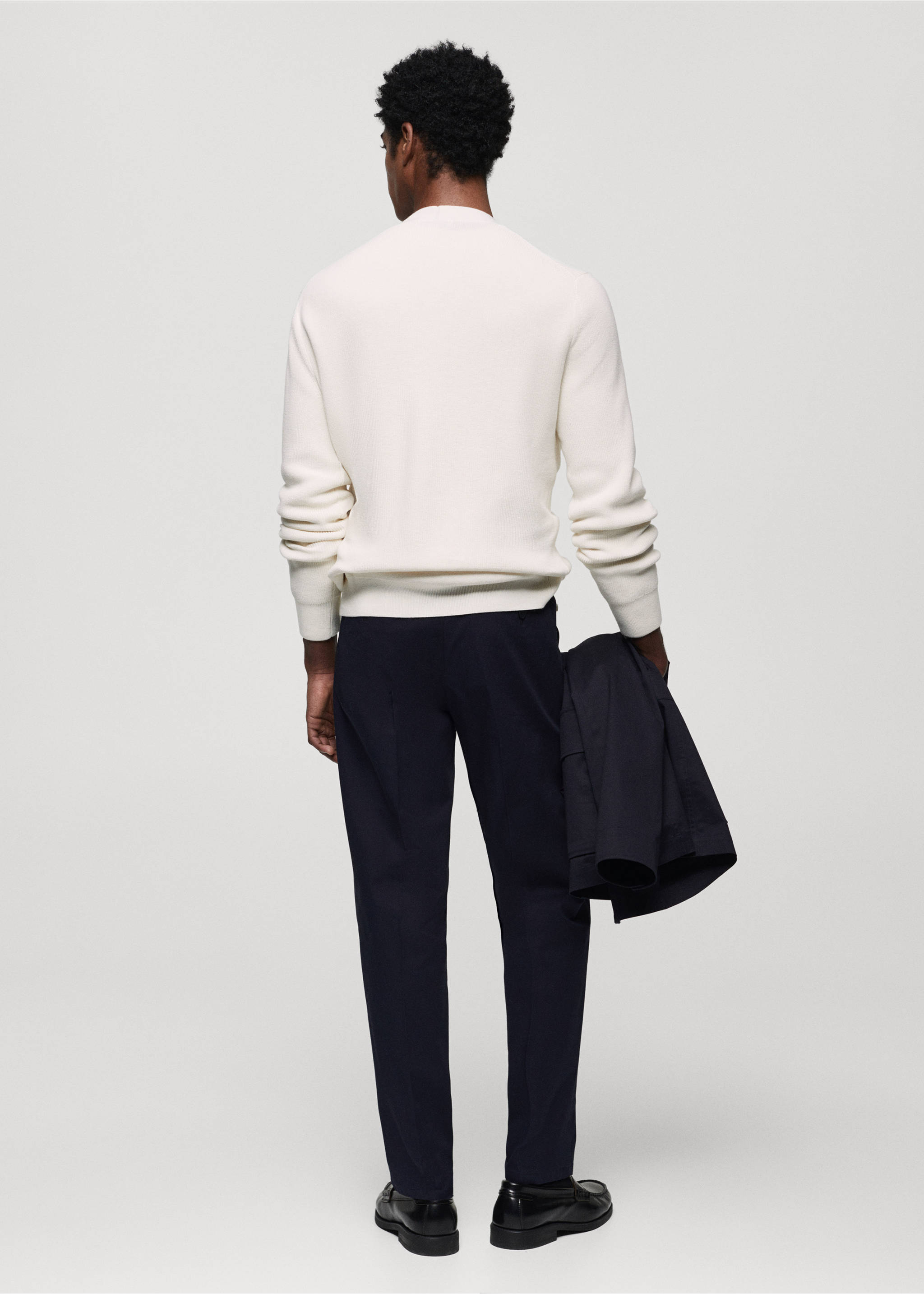 Geknöpfter Cardigan mit Rippstruktur - Rückseite des Artikels, Cremeweiß. Ref: 67074449-00.