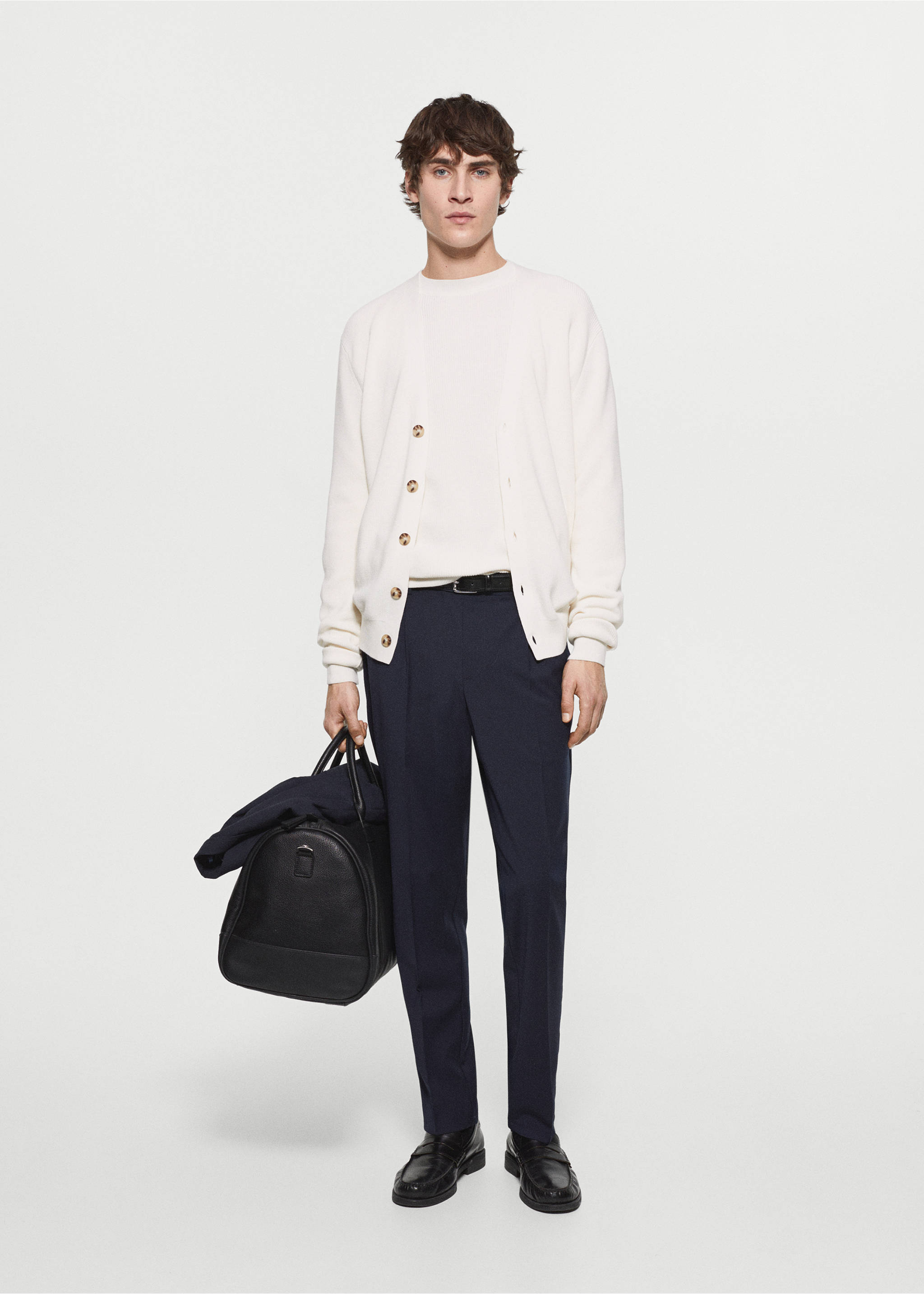 Geknöpfter Cardigan mit Rippstruktur - Detail des Artikels 5, Cremeweiß. Ref: 67074449-00.