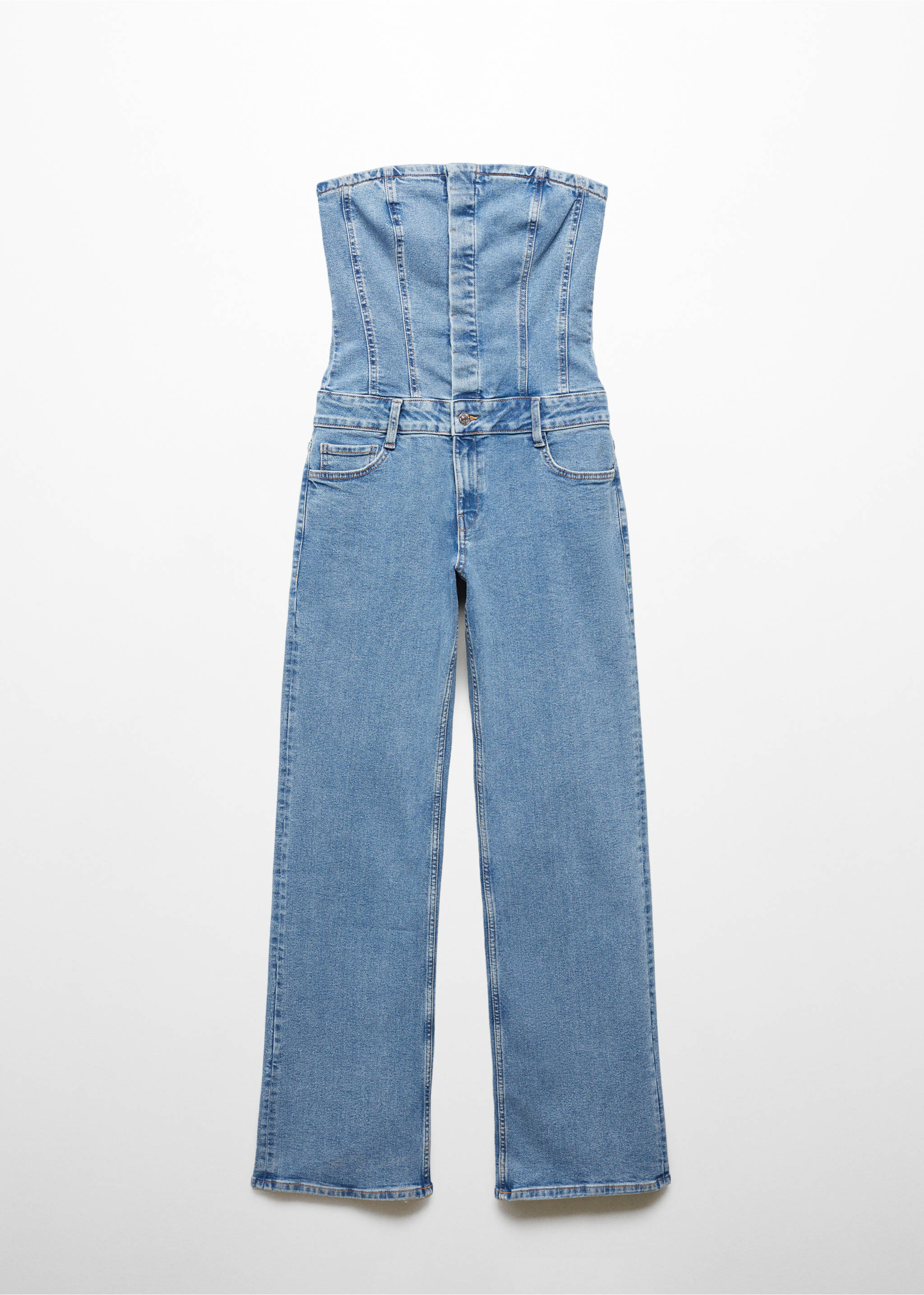Strapless denim jumpsuit - Article without model, Medium Blue. Ref: 67074789-00.