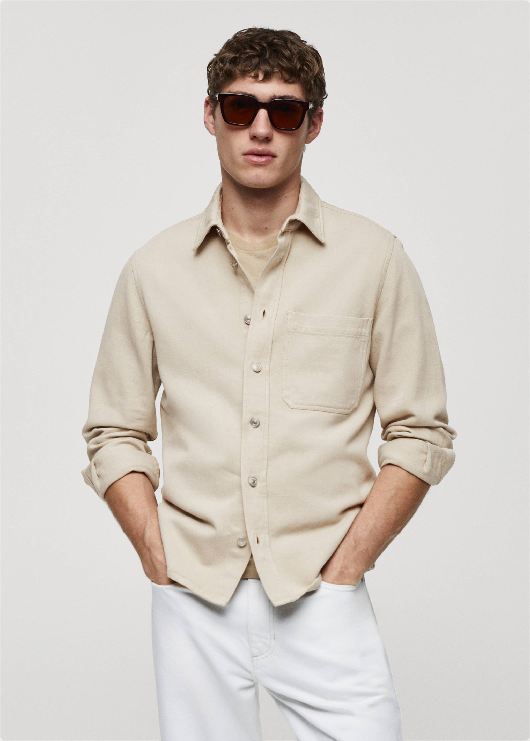 Regular-fit cotton and linen overshirt - Medium plane