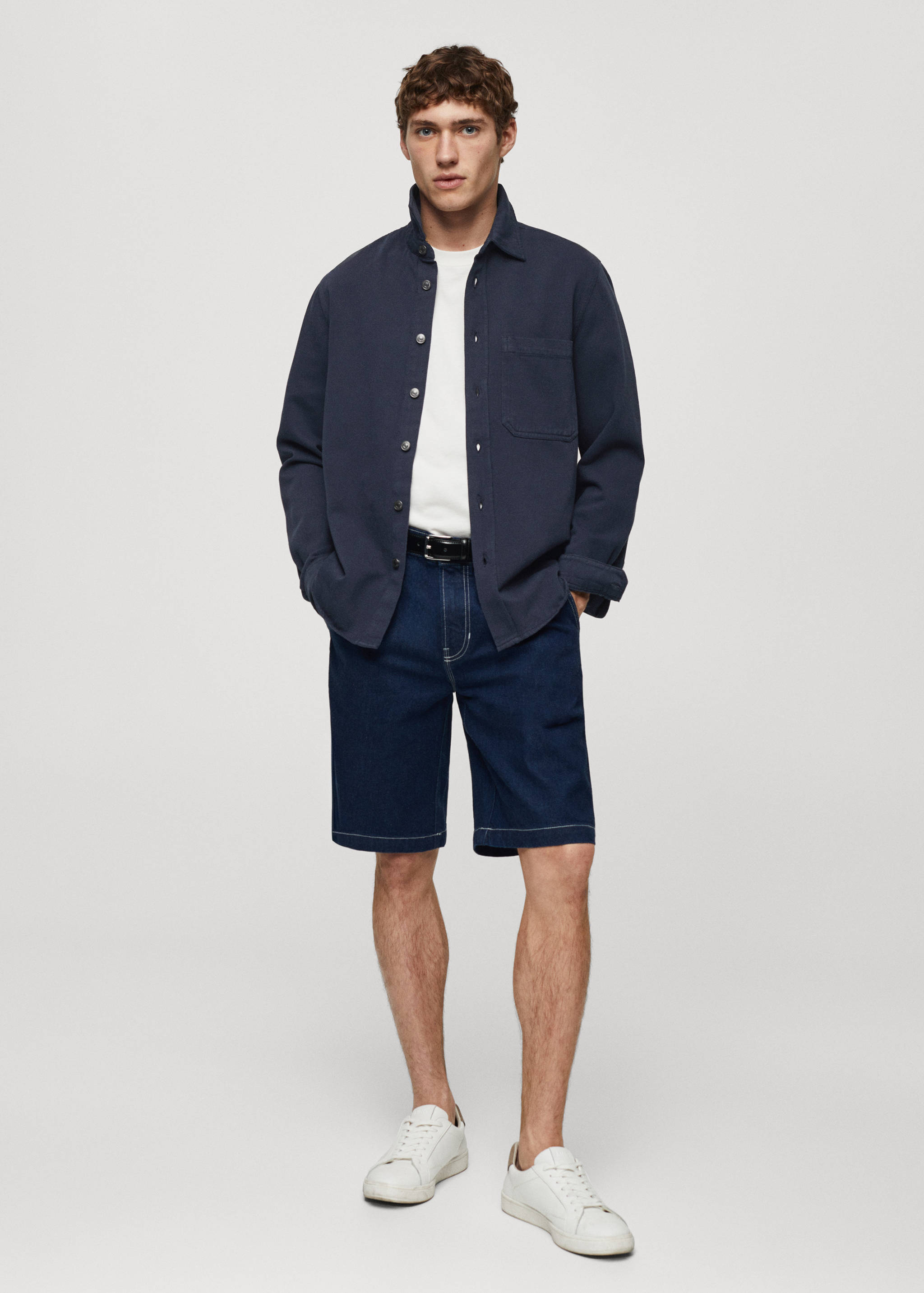 Regular-fit cotton and linen overshirt - General plane