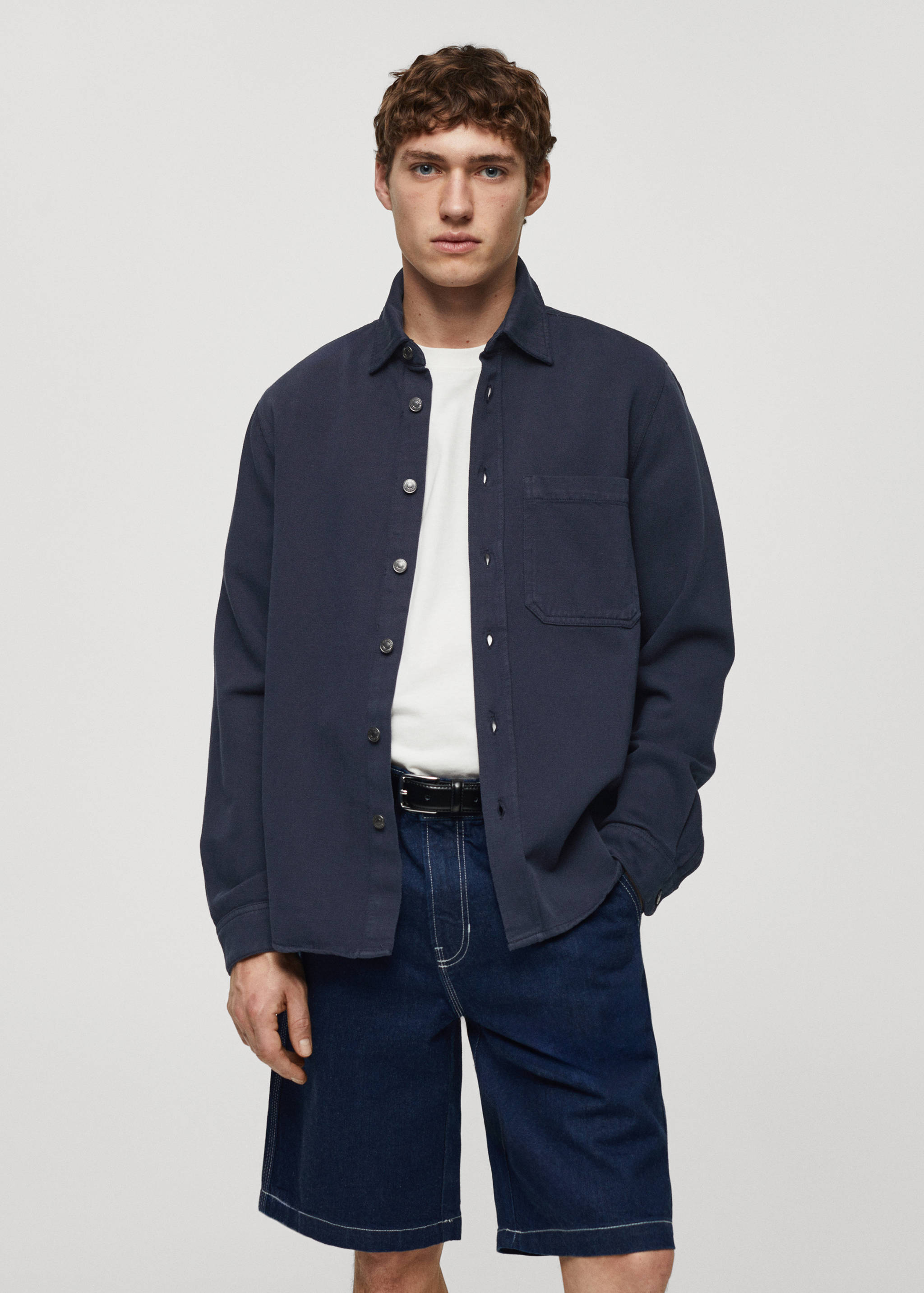 Regular-fit cotton and linen overshirt - Medium plane