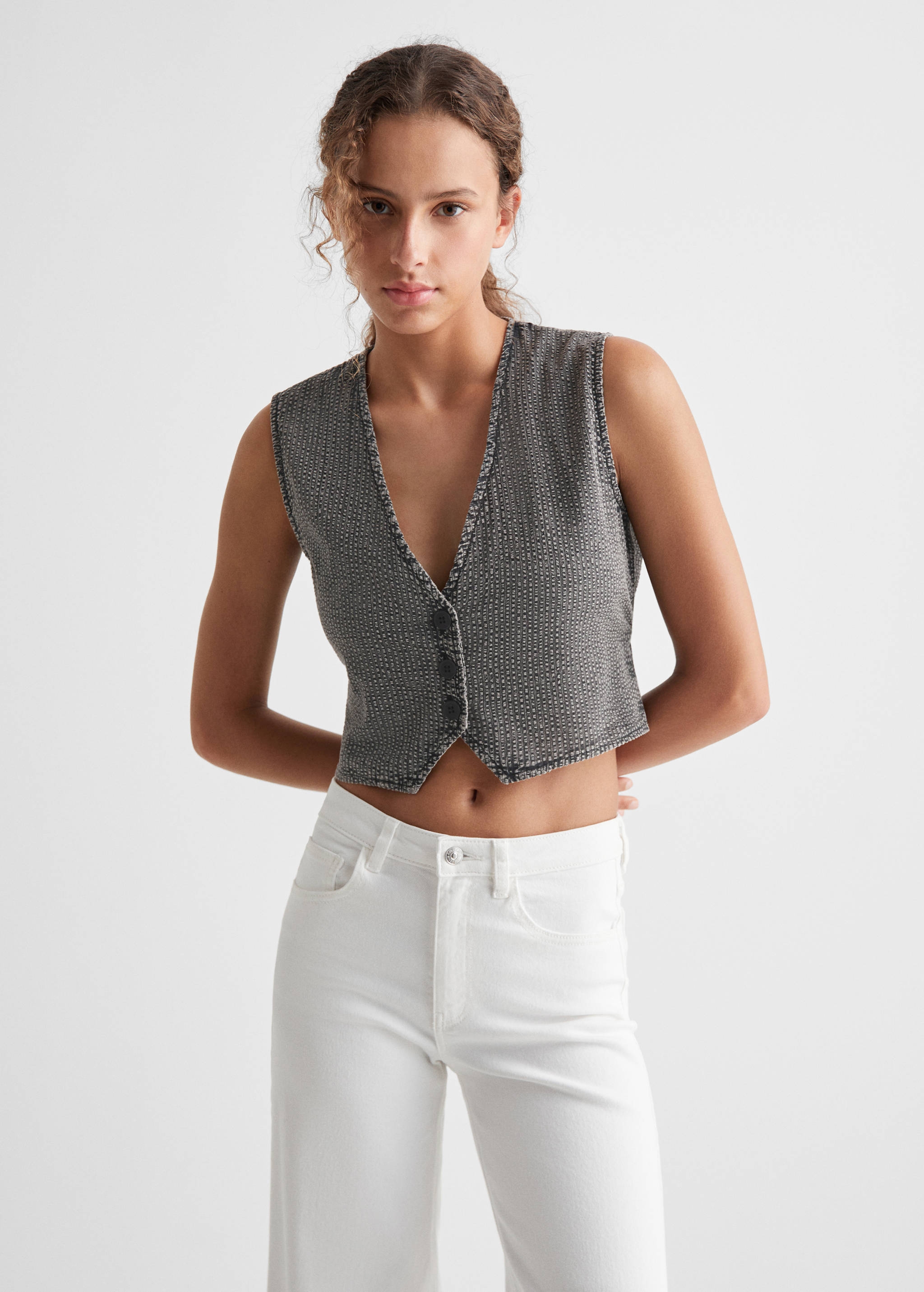 Cropped vest with buttons - Medium plane