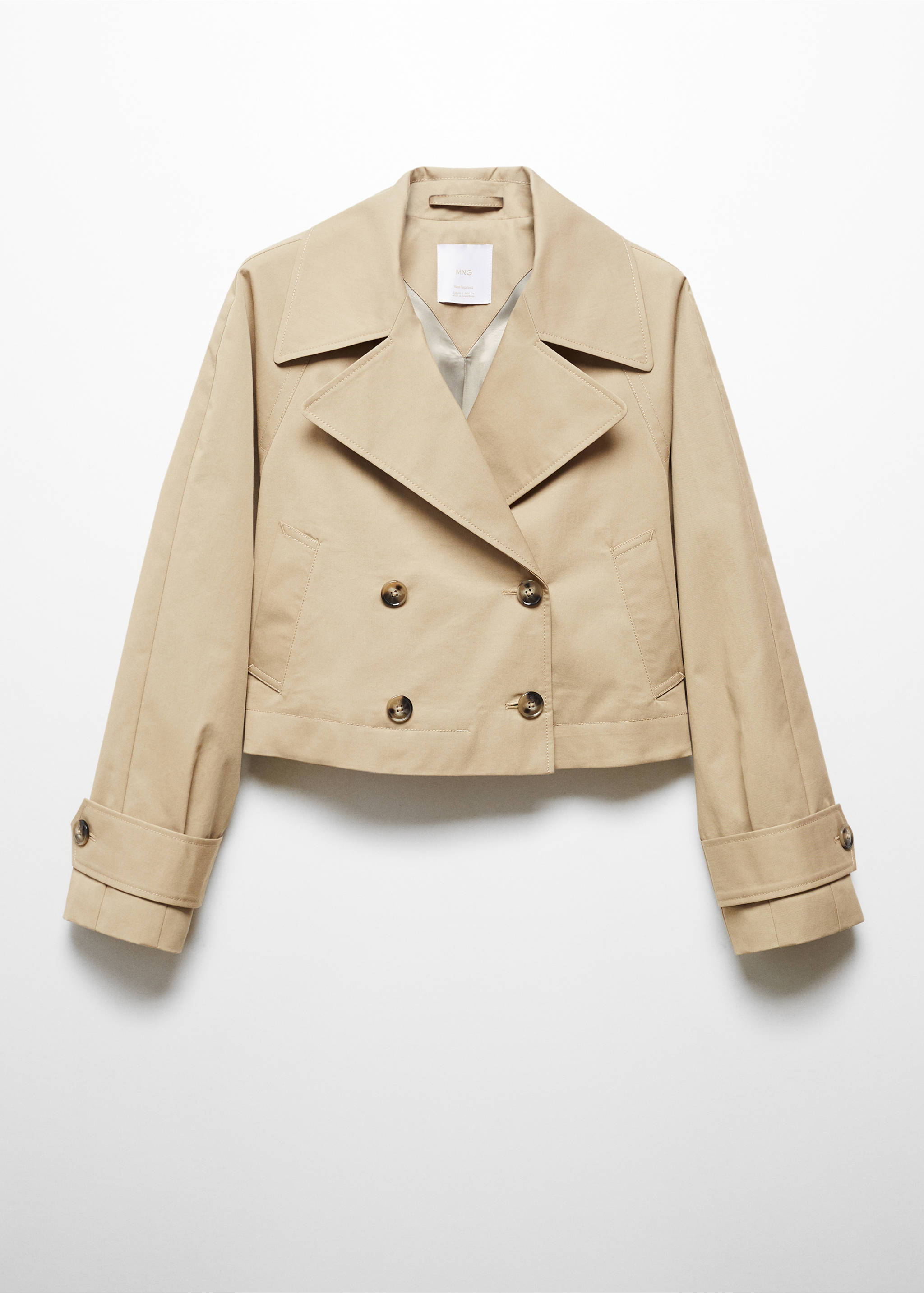 Cropped trench coat with lapels - Article without model, Beige. Ref: 67075728-00.