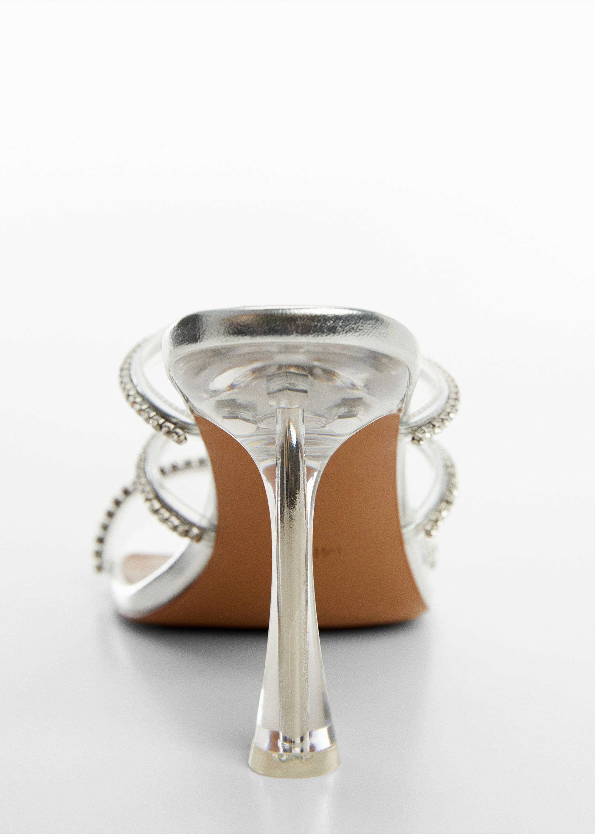 Heeled sandals with rhinestone straps - Details of the article 1, Silver. Ref: 67075731-00.