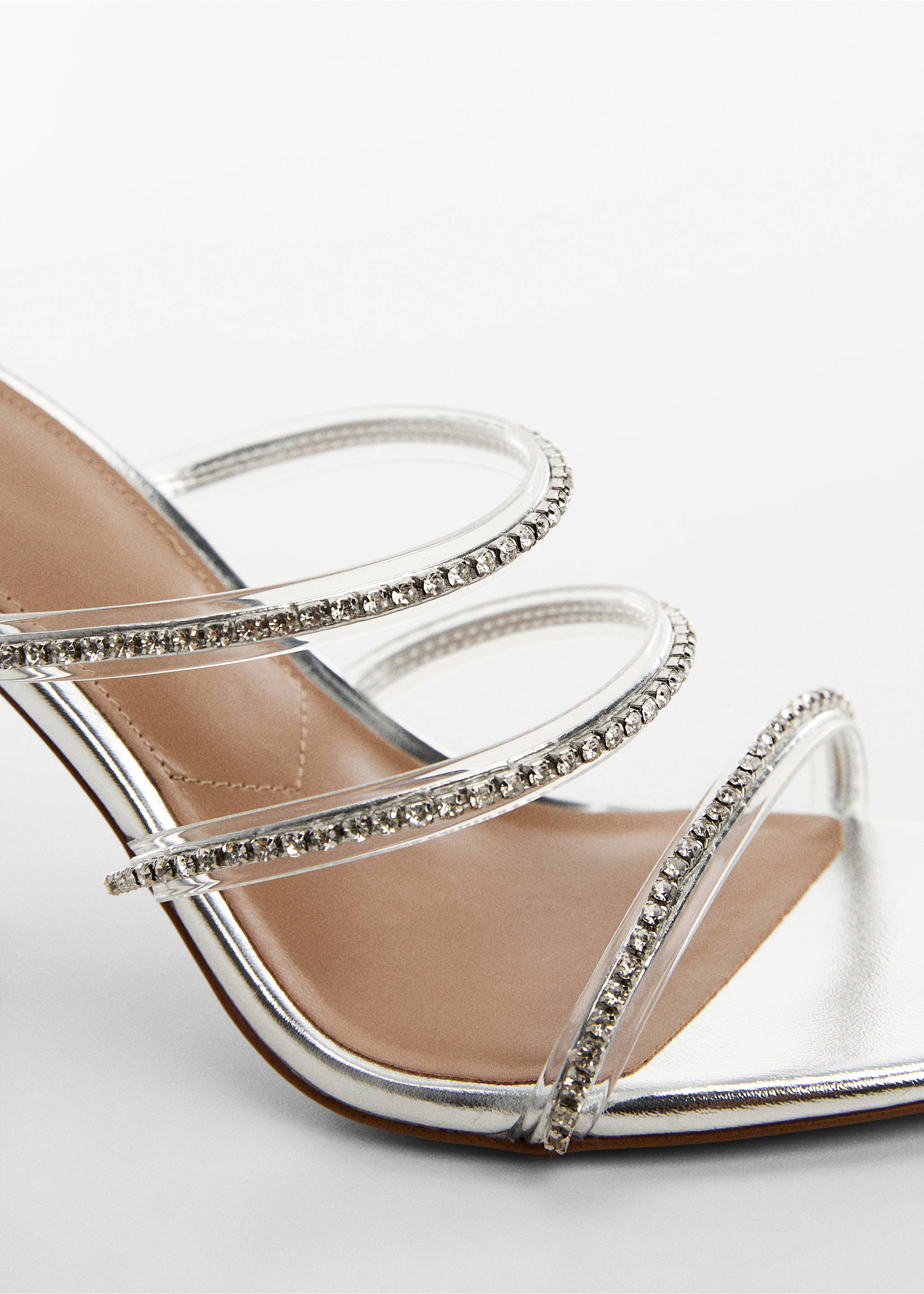 Heeled sandals with rhinestone straps - Details of the article 2, Silver. Ref: 67075731-00.