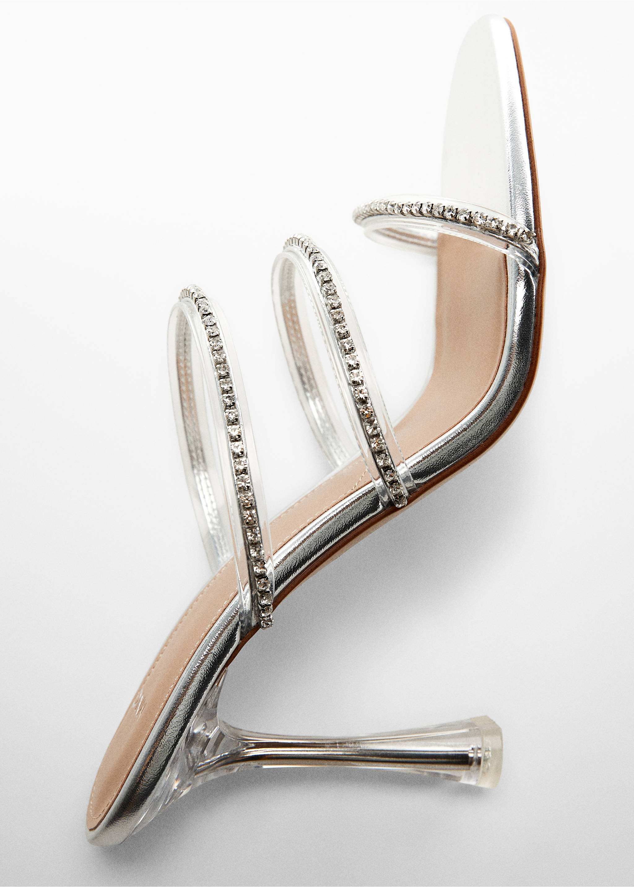 Heeled sandals with rhinestone straps - Details of the article 5, Silver. Ref: 67075731-00.