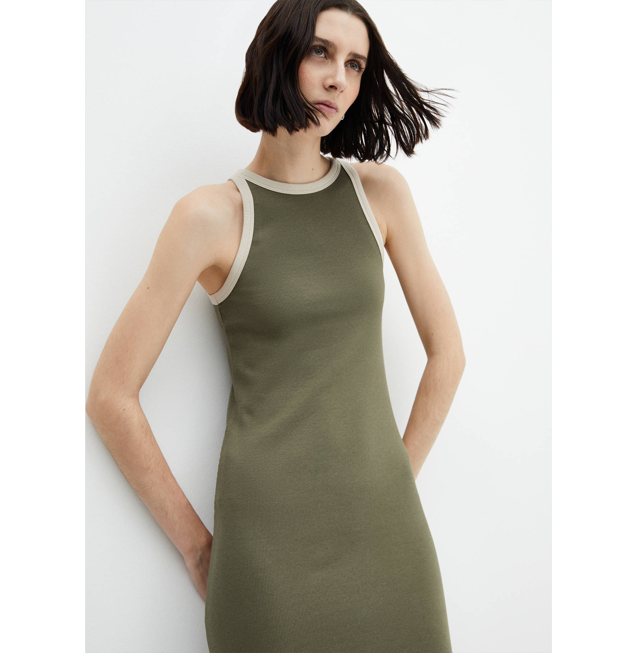 Contrast ribbed knit dress - Women | MANGO OUTLET Croatia