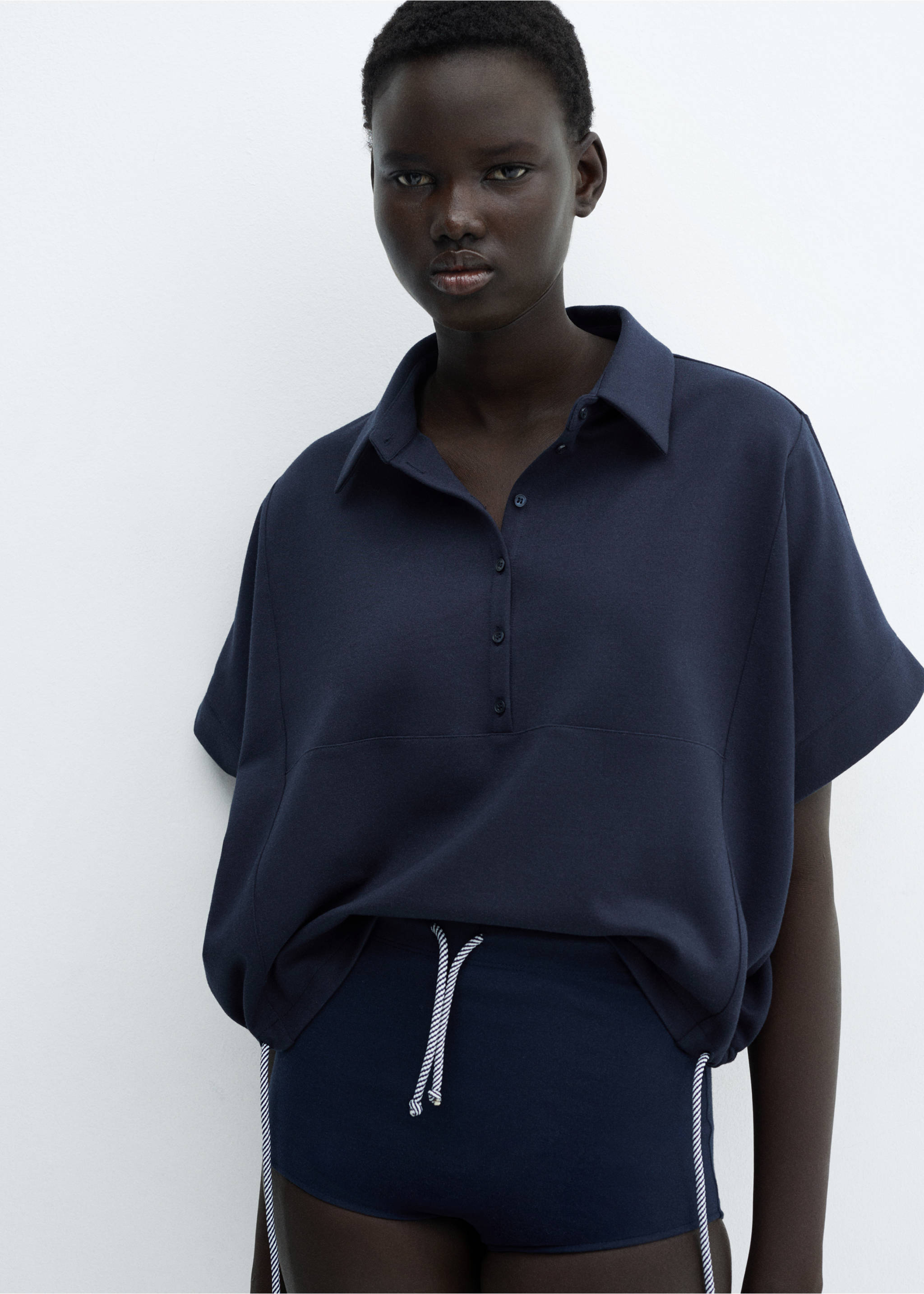 Polo sweatshirt with adjustable drawstring - Medium plane, Dark Navy. Ref: 67075758-00.