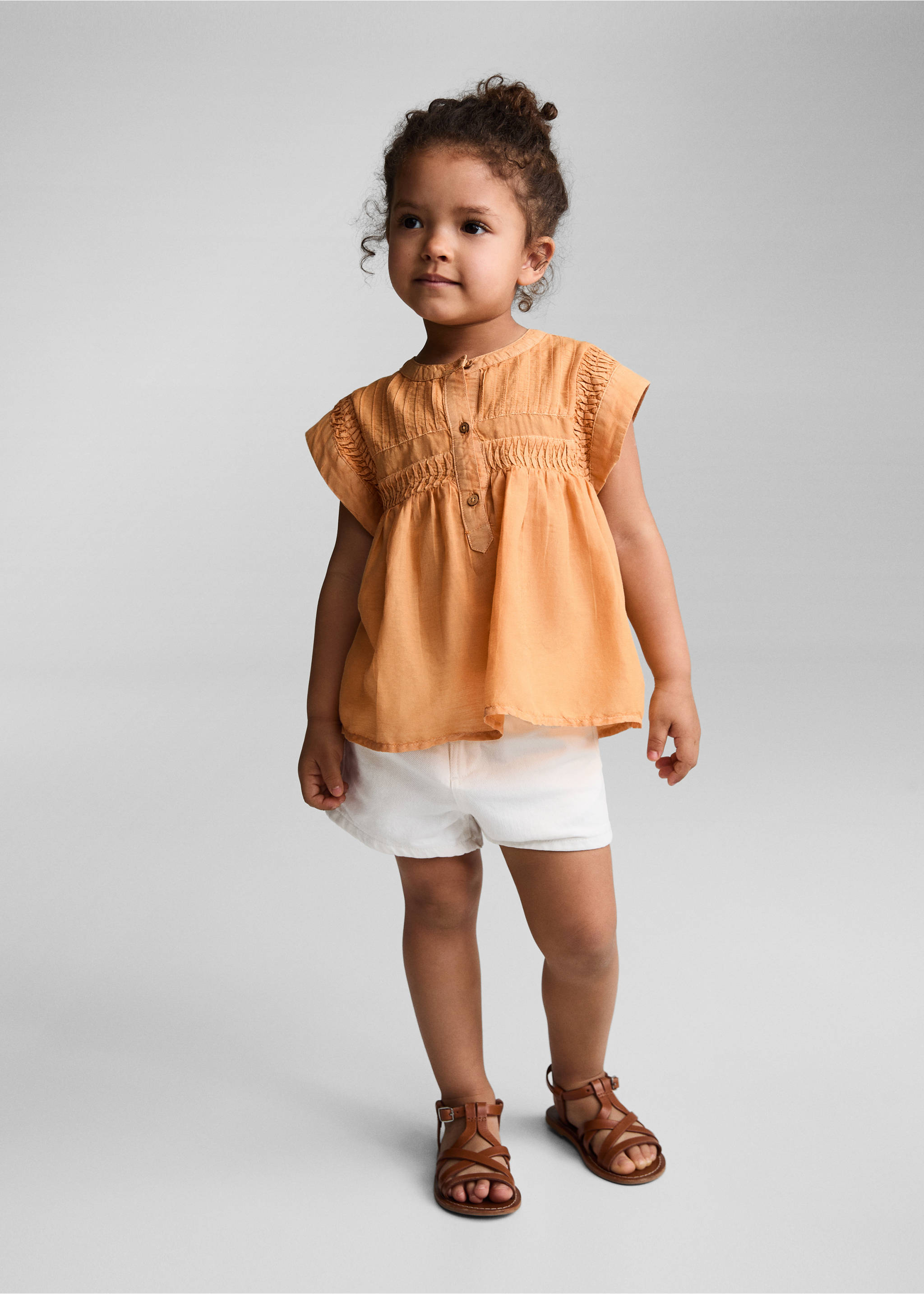 Plissierte Natural-Dye-Bluse - Allgemeine Ansicht, Mandarine. Ref: 67075996-00.