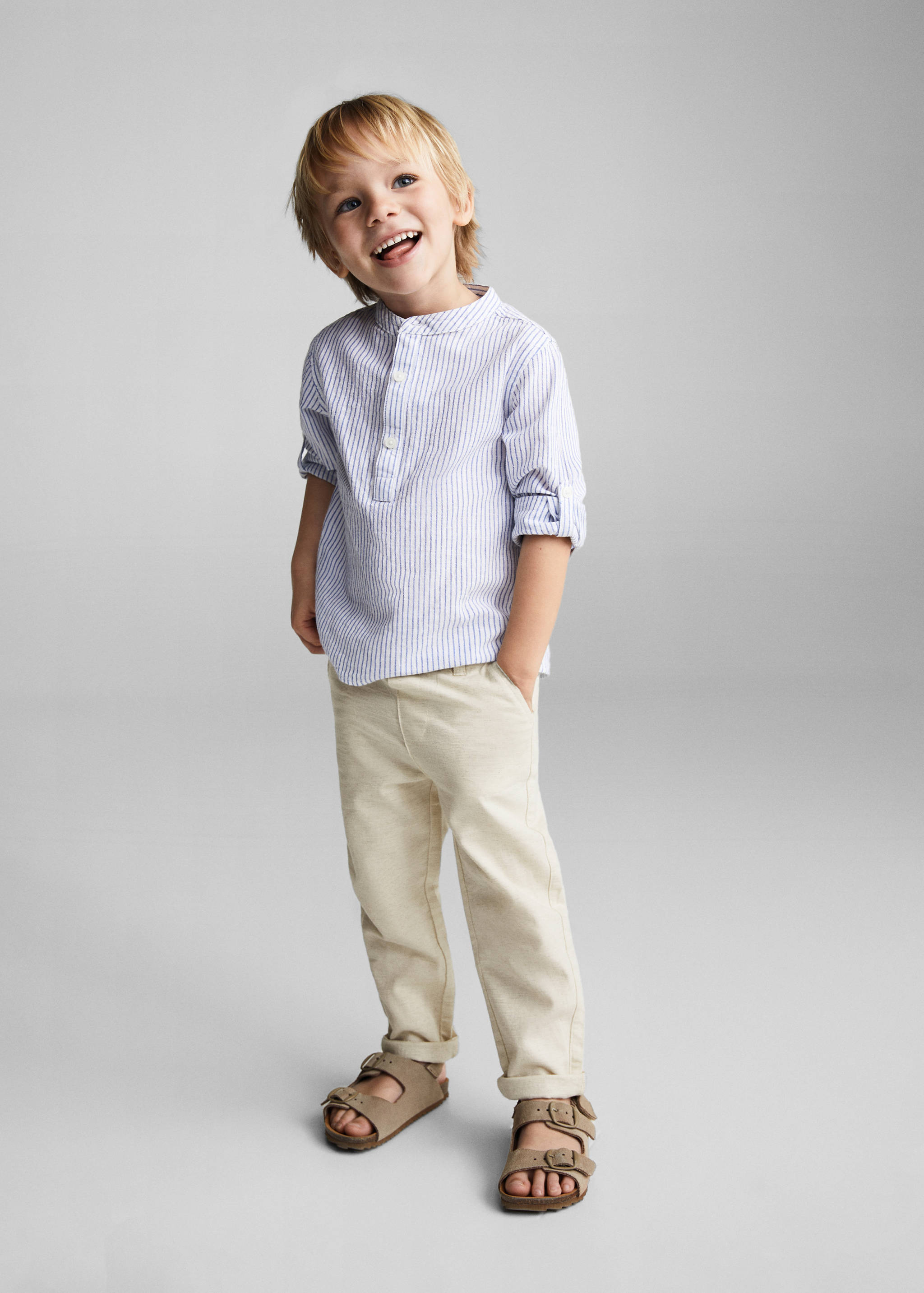 Straight linen-blend trousers - General plane